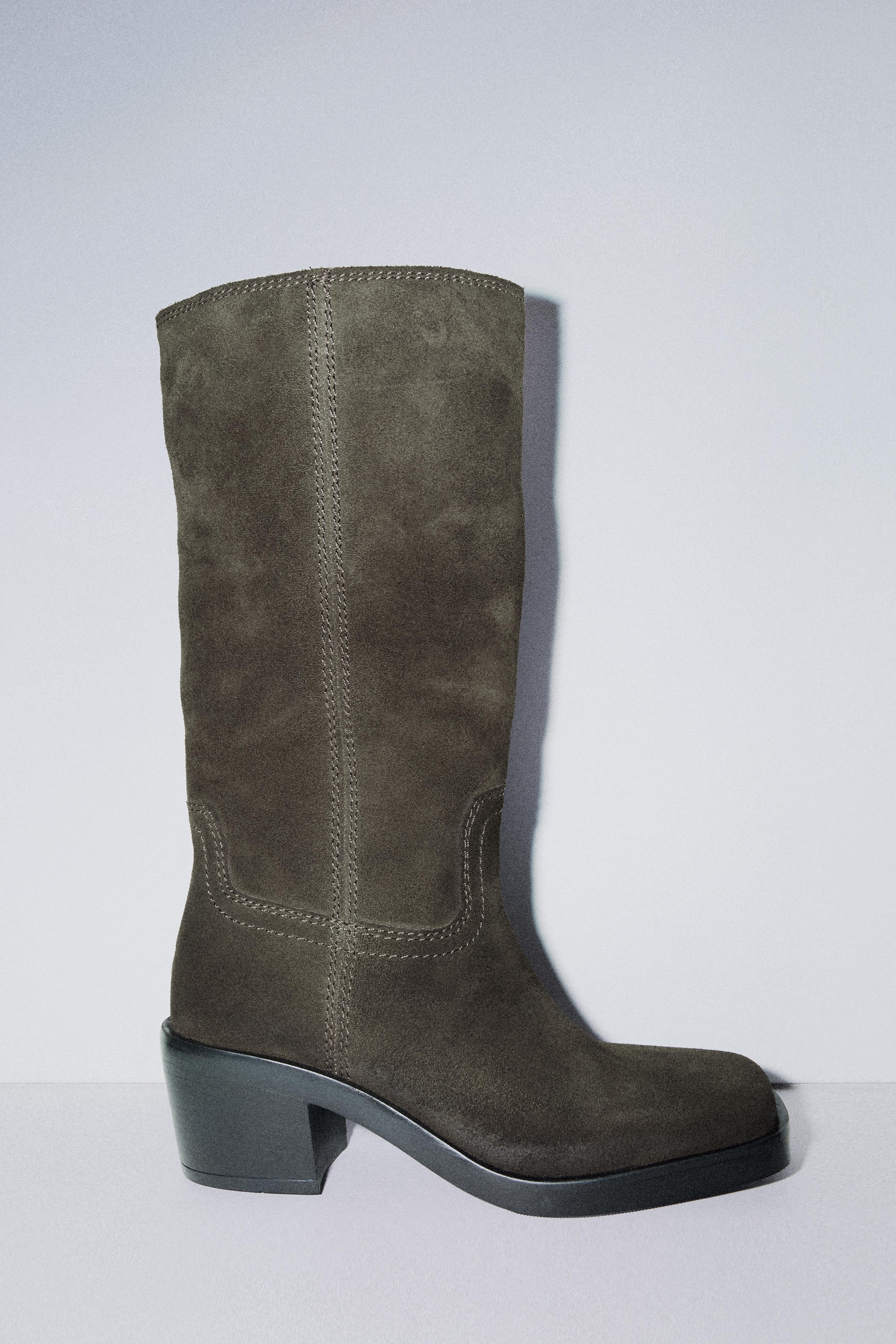 SPLIT LEATHER TOPSTITCHED BOOTS