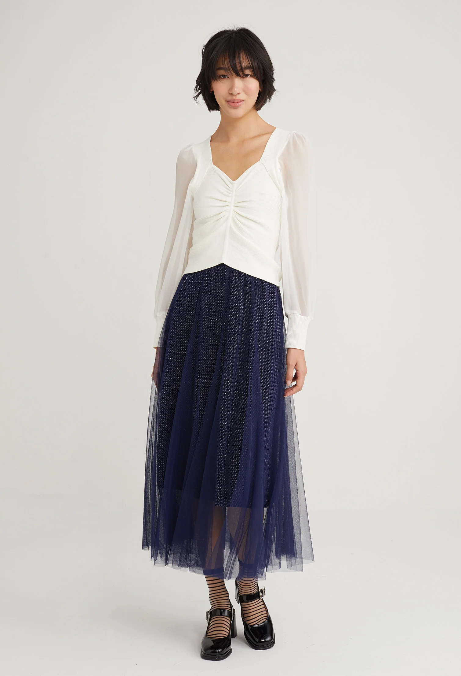 Sheer Balloon Sleeve Princess Blouse