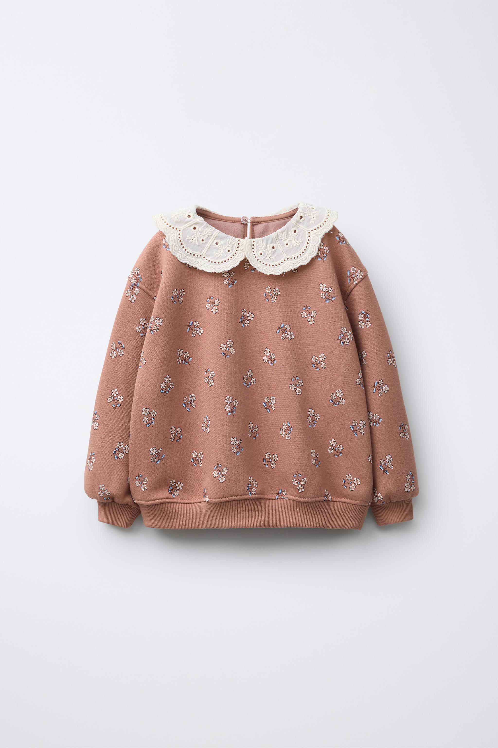 EMBROIDERED COLLAR FLORAL SWEATSHIRT