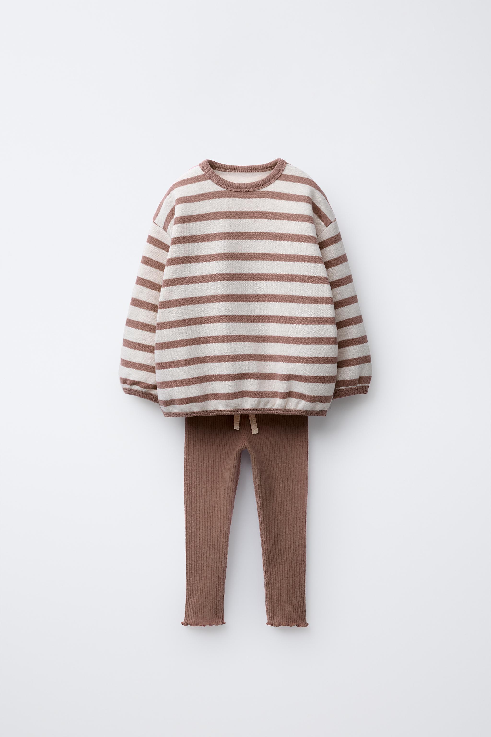 STRIPED SWEATSHIRT AND SOFT RIBBED LEGGINGS SET