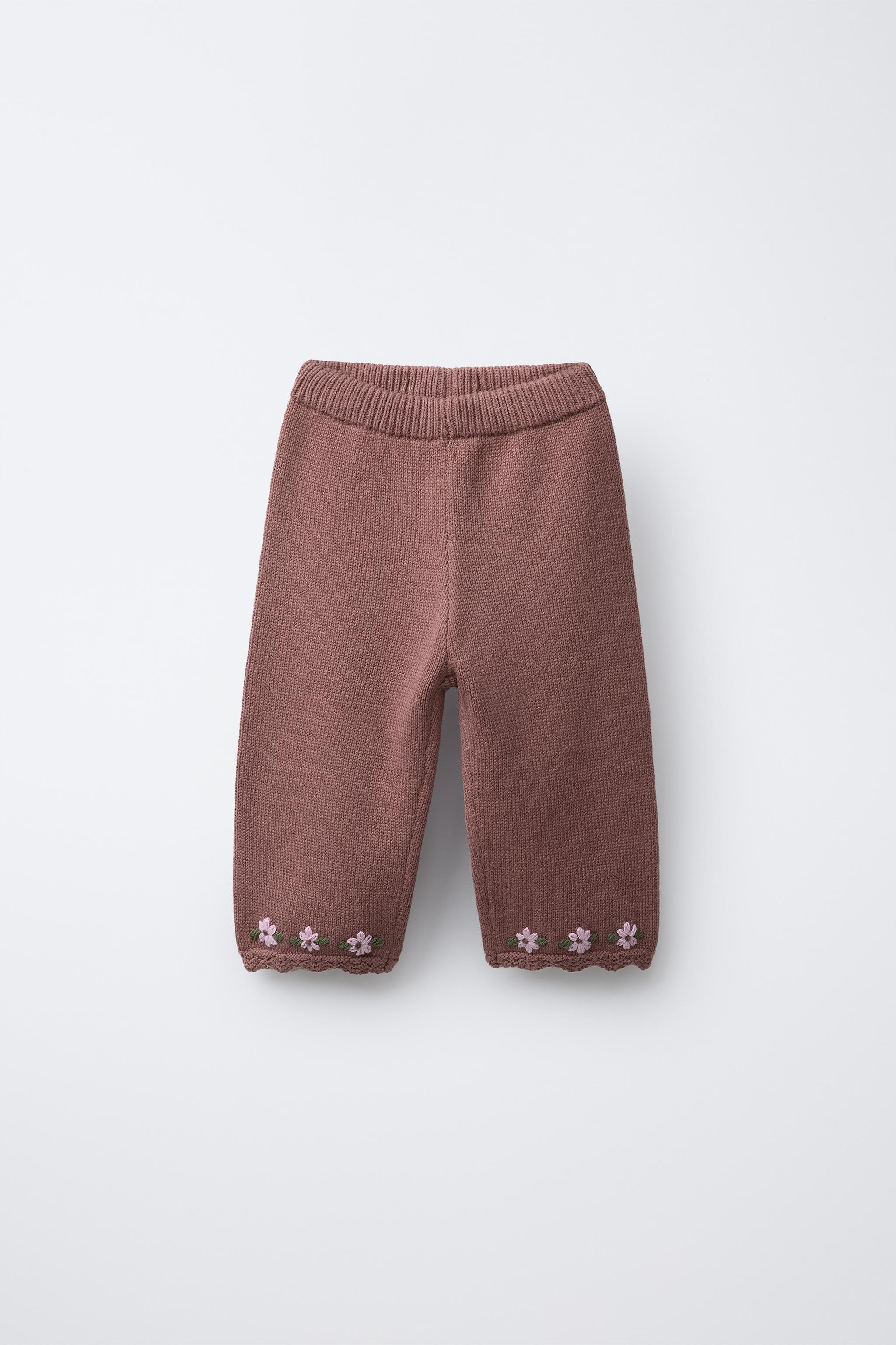 EMBROIDERED KNIT STRAIGHT LEG PANTS