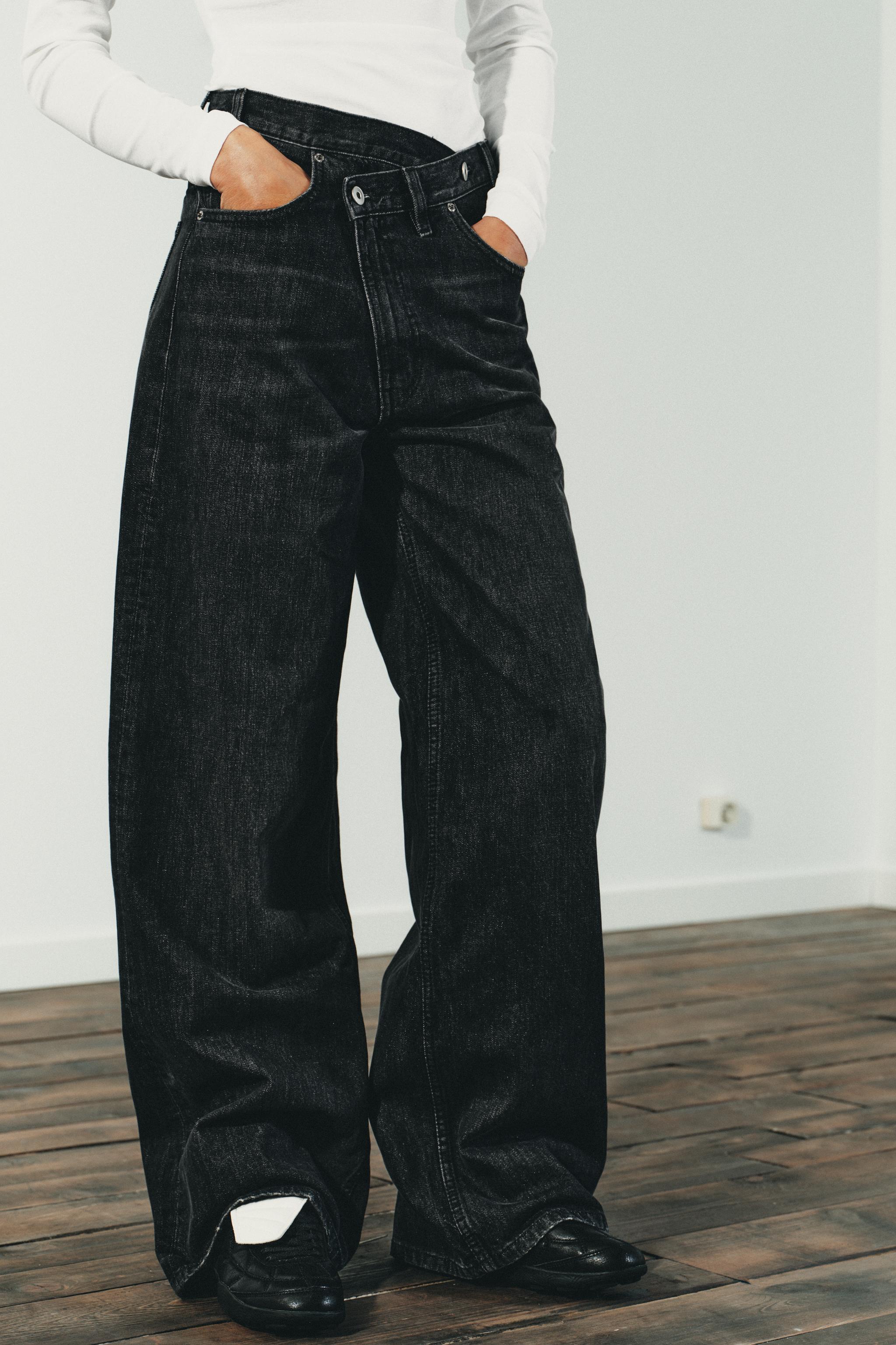 TRF HIGH WAIST CROSSOVER WAIST WIDE LEG JEANS