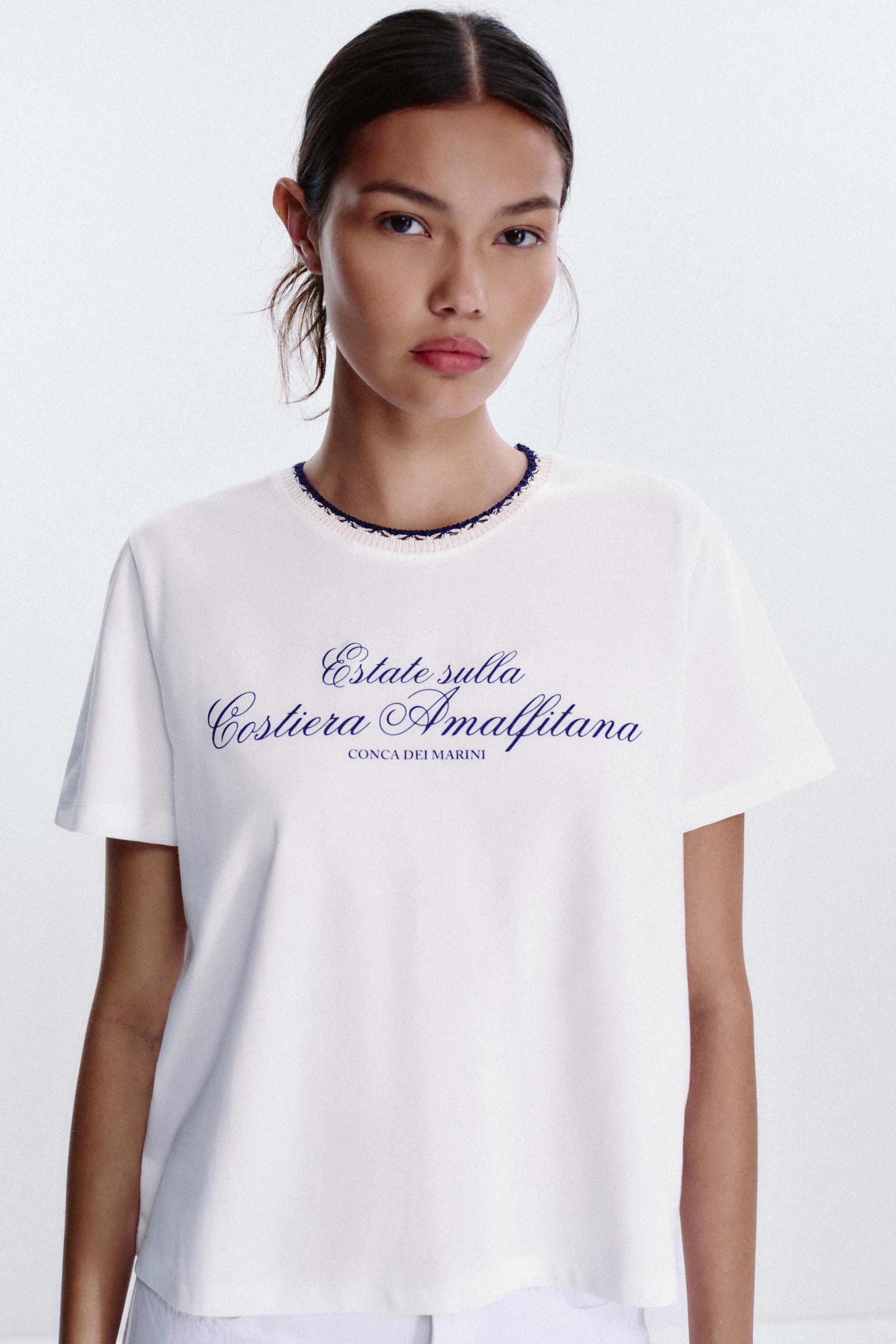 TEXT T-SHIRT WITH KNIT COLLAR