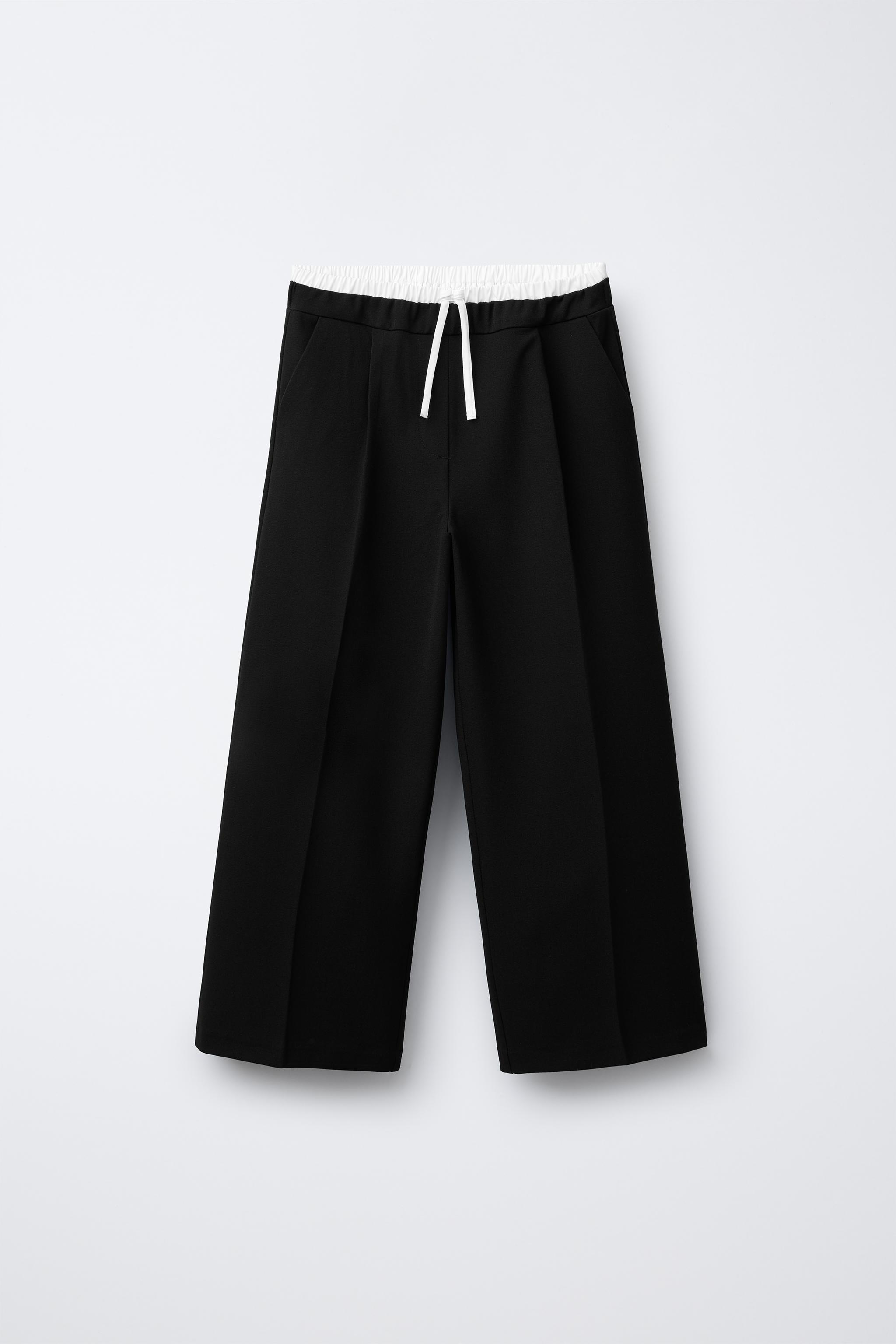 WIDE LEG DOUBLE WAISTBAND PANTS