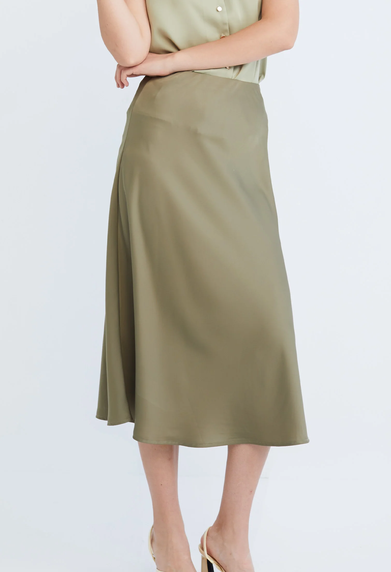 Midi Satin A-Line Skirt