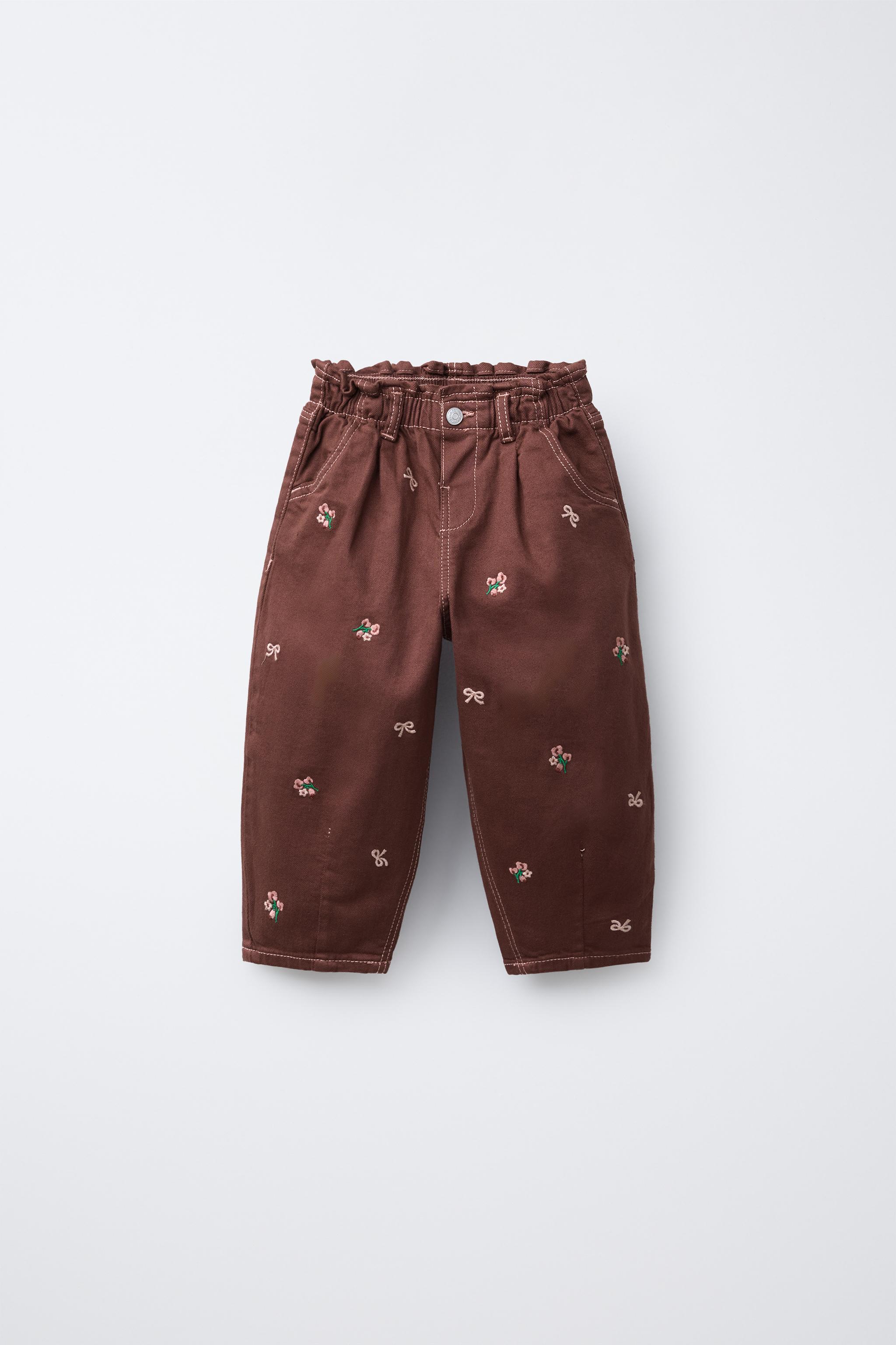 EMBROIDERED FLORAL TWILL BAGGY PANTS