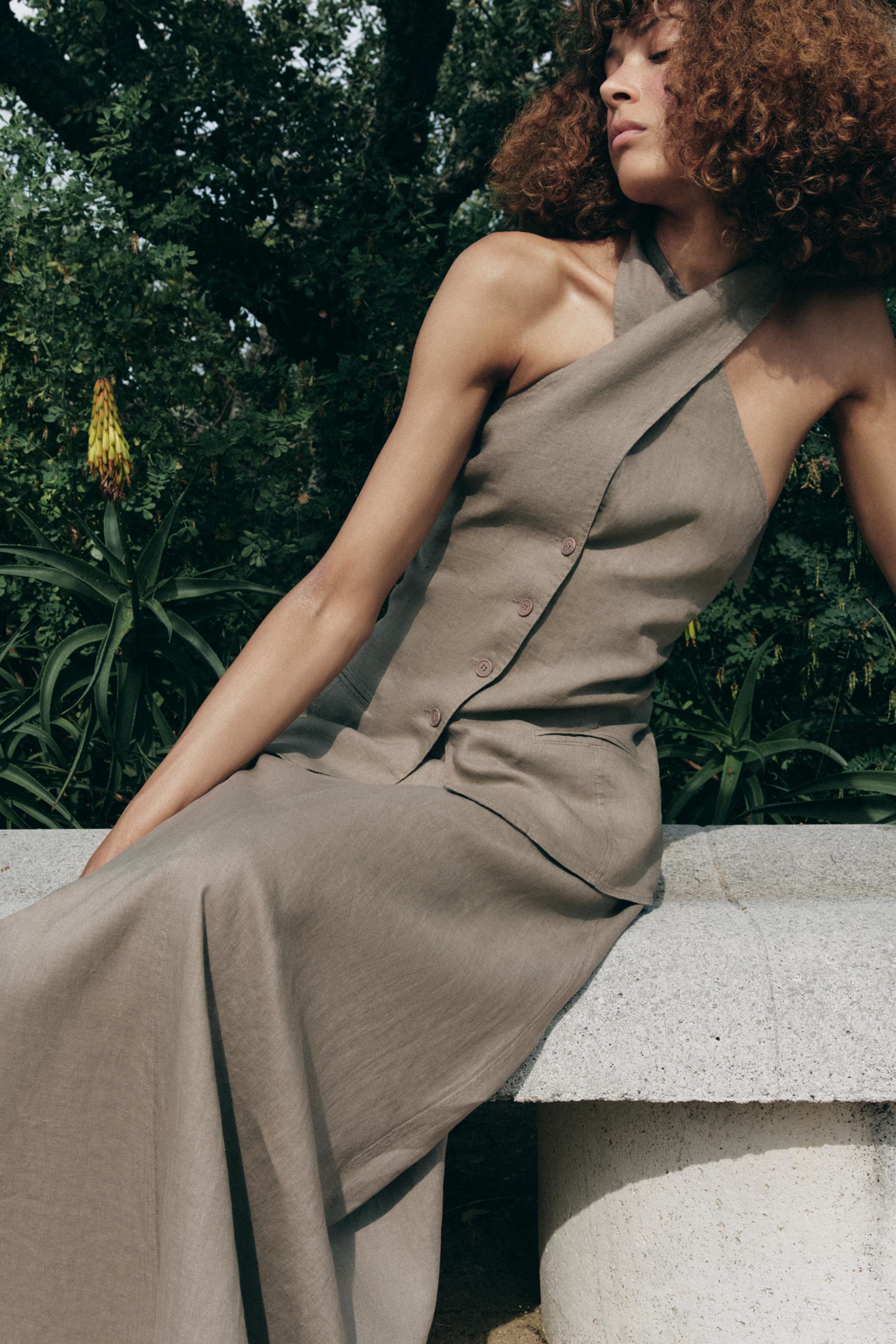 100% LINEN MIDI SKIRT ZW COLLECTION