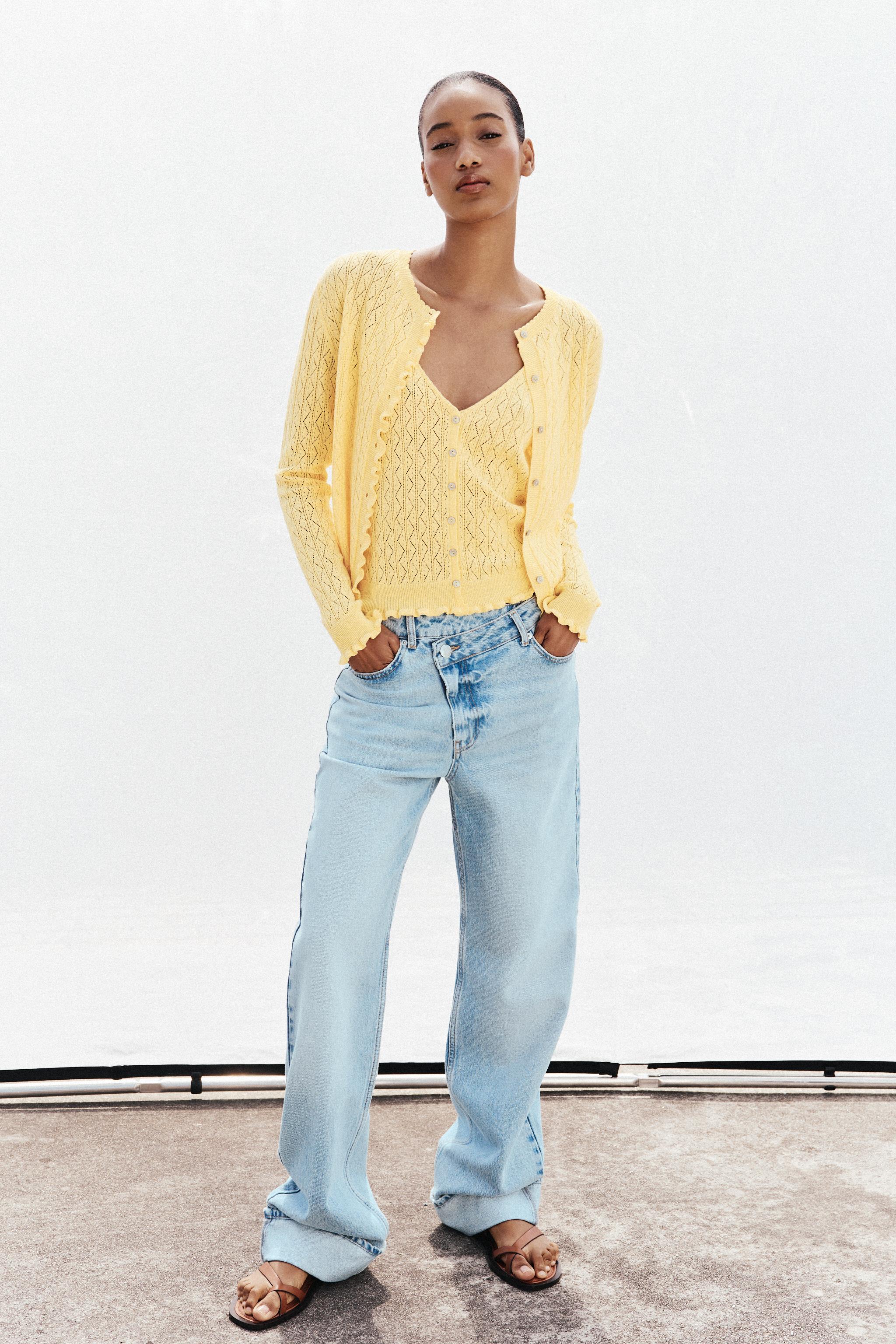 POINTELLE RUFFLED CARDIGAN