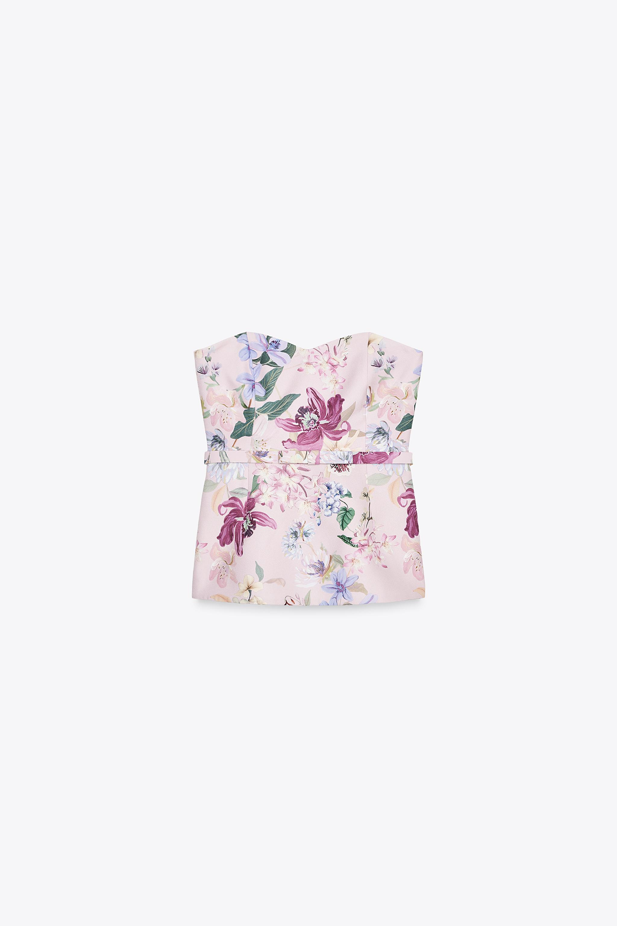 FLORAL PRINT BELTED BUSTIER TOP