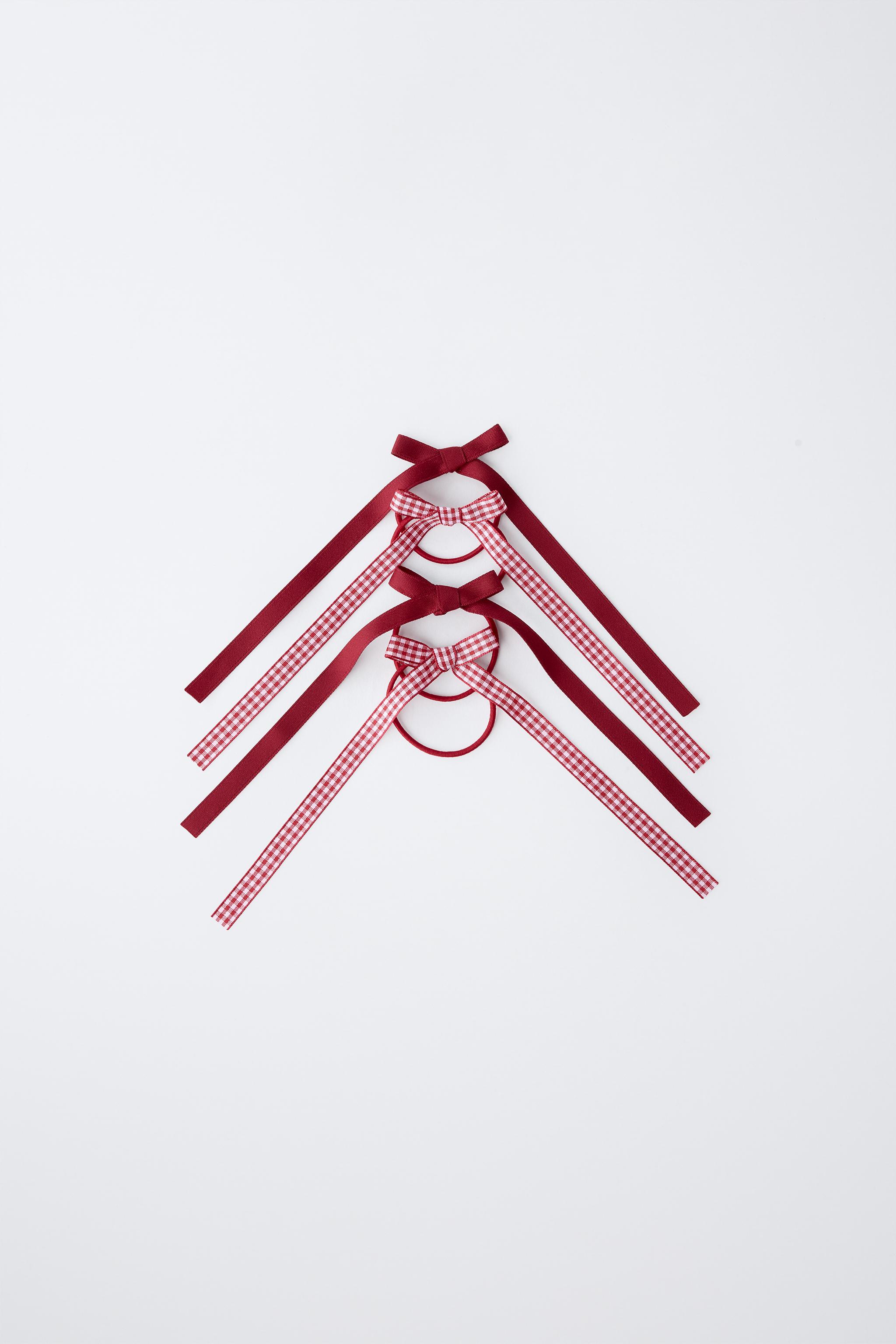 FOUR-PACK OF GINGHAM BOW HAIR TIES