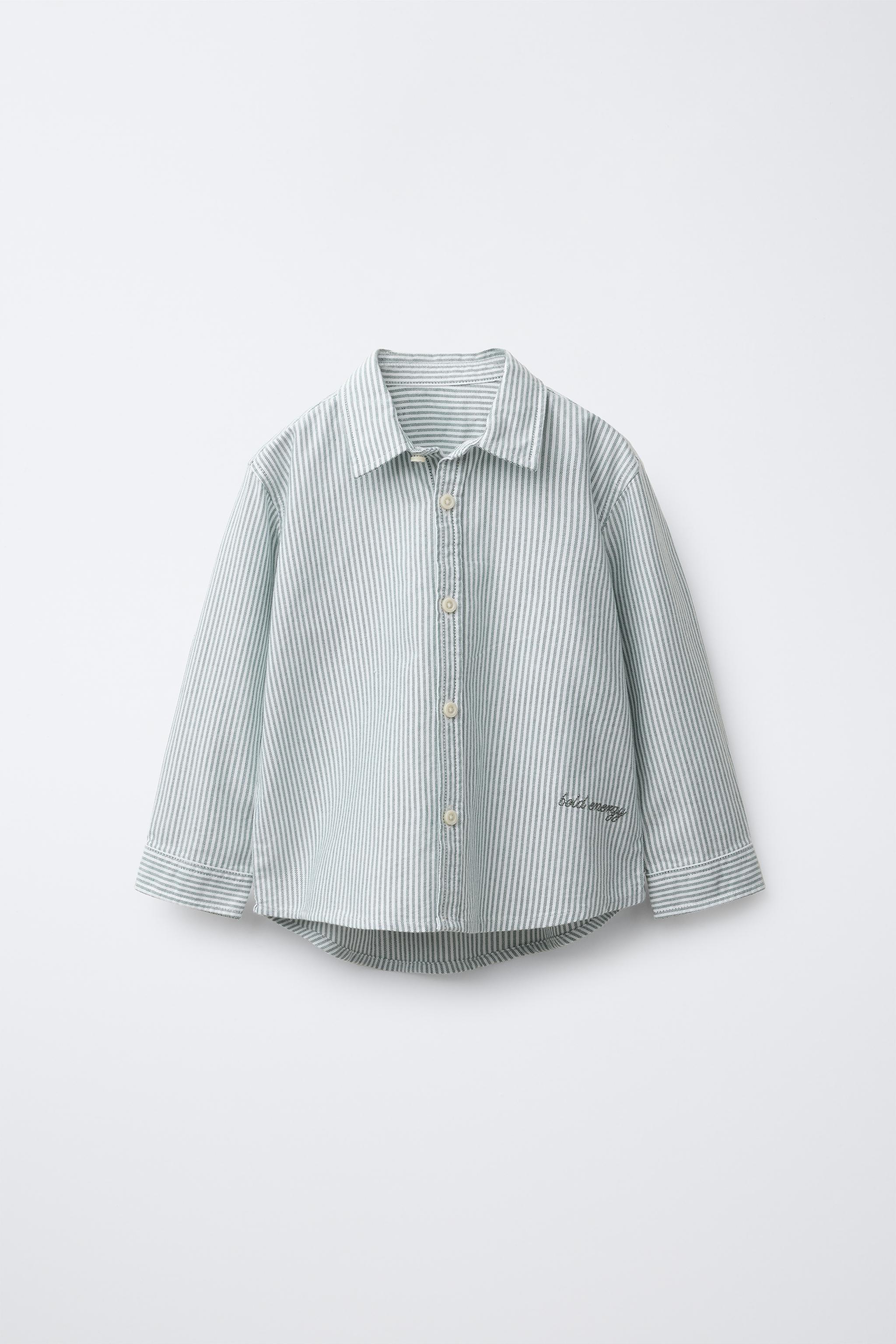 EMBROIDERED TEXT STRIPED SHIRT