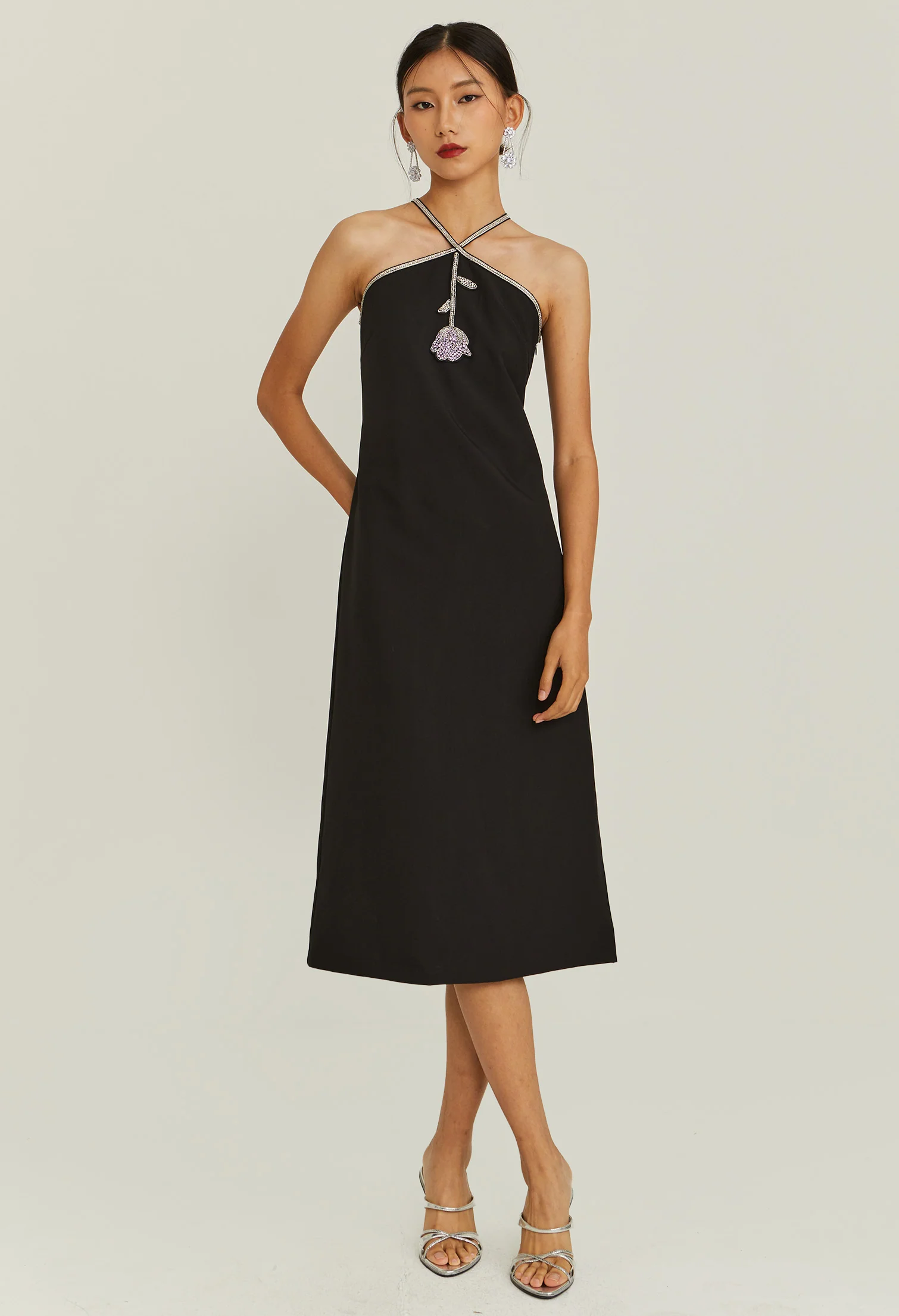 Moonlit Noir Midi Dress