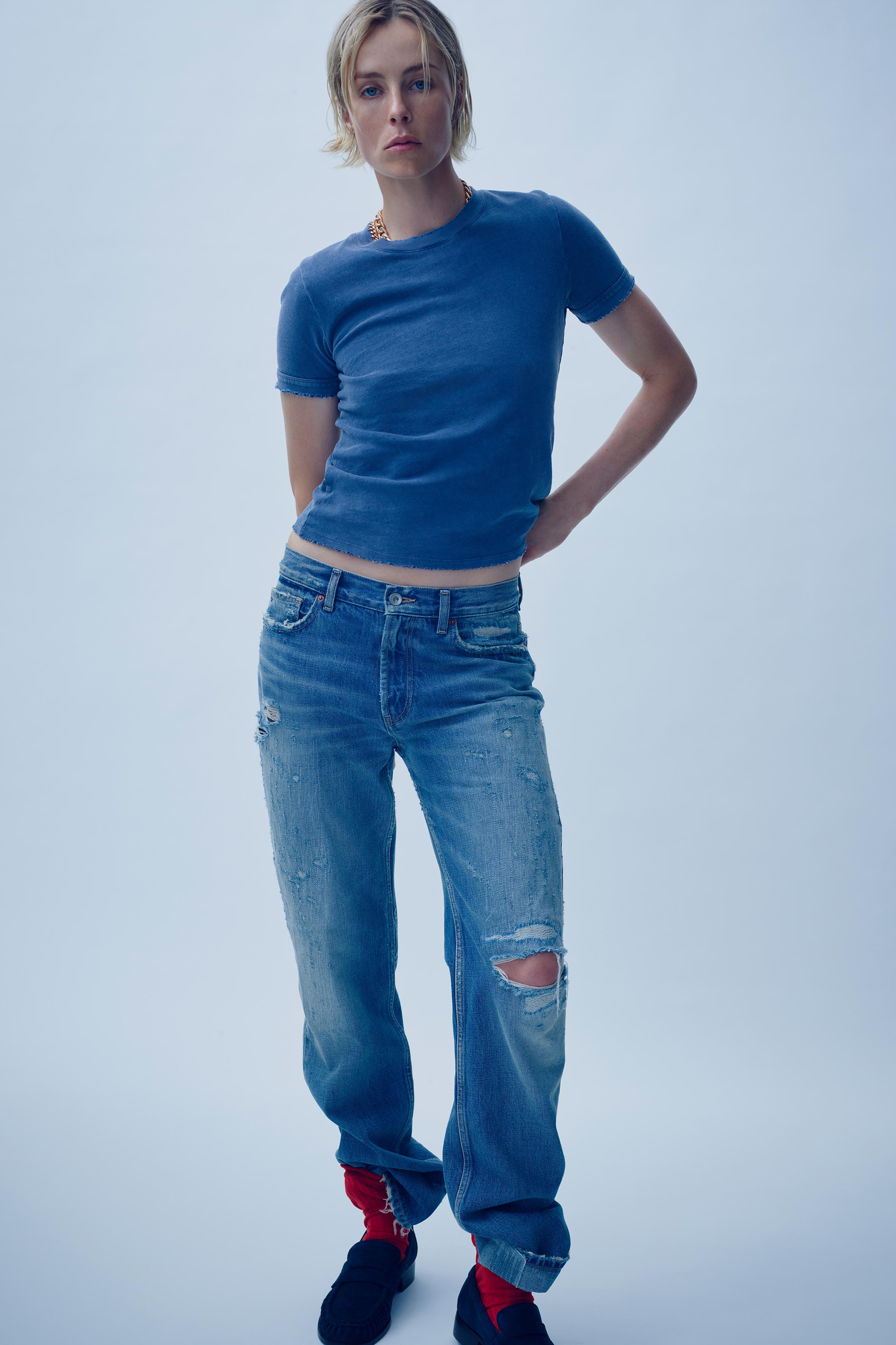 TRF MID-RISE RIPPED STRAIGHT LEG JEANS