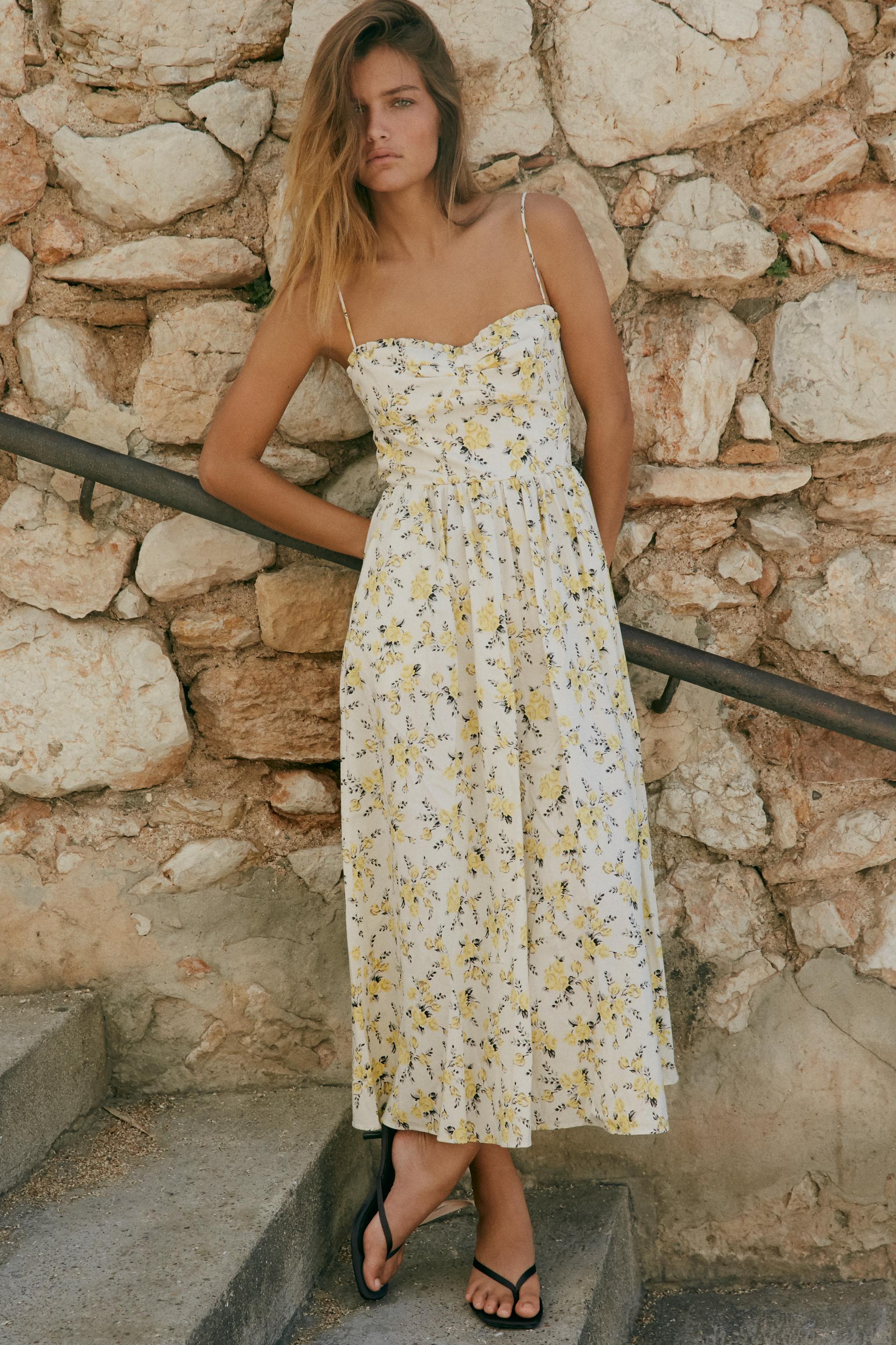 FLORAL PRINT POPLIN MIDI DRESS