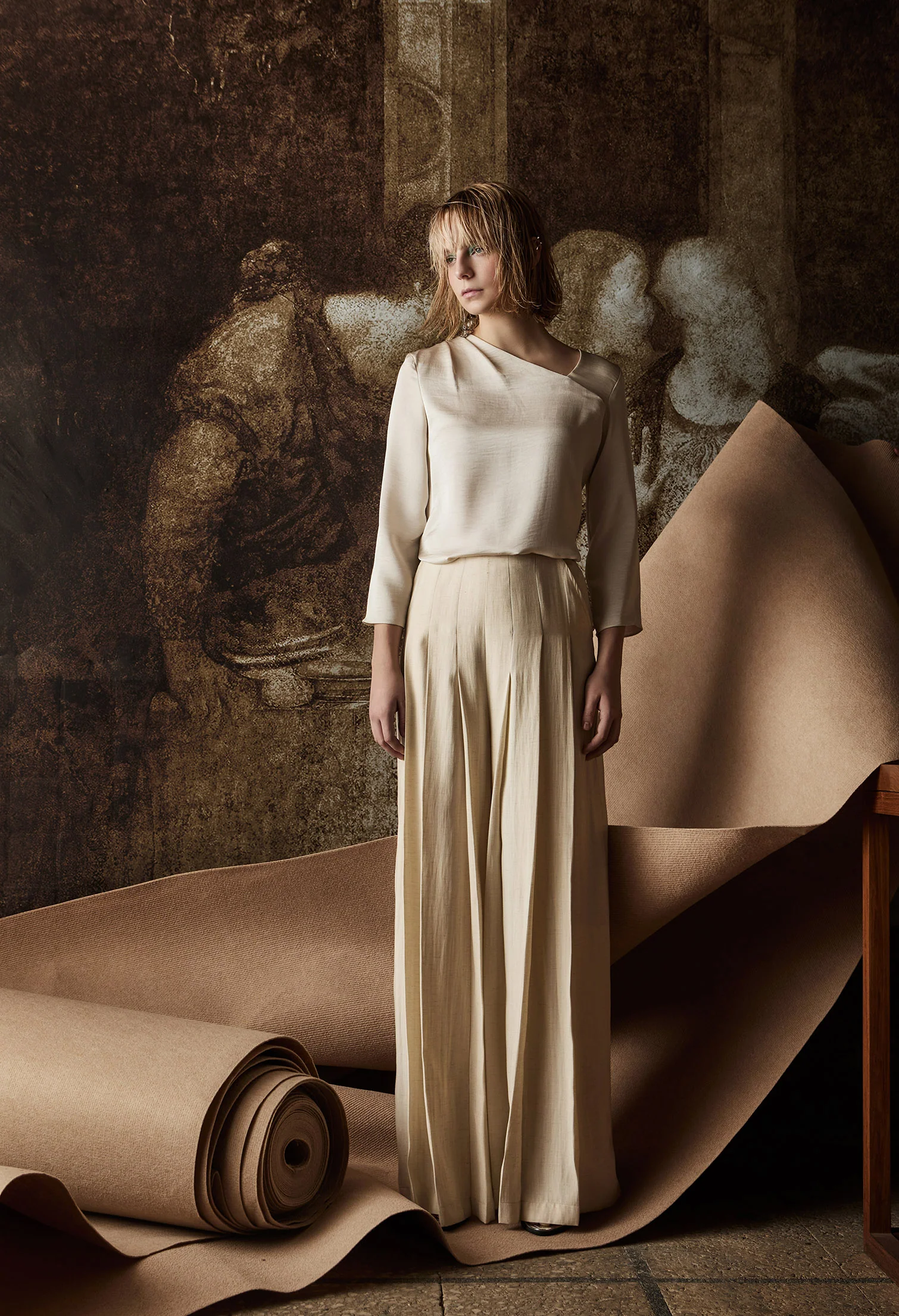 nichii X NURITA HARITH Poise Silk Asymmetrical Collared Top