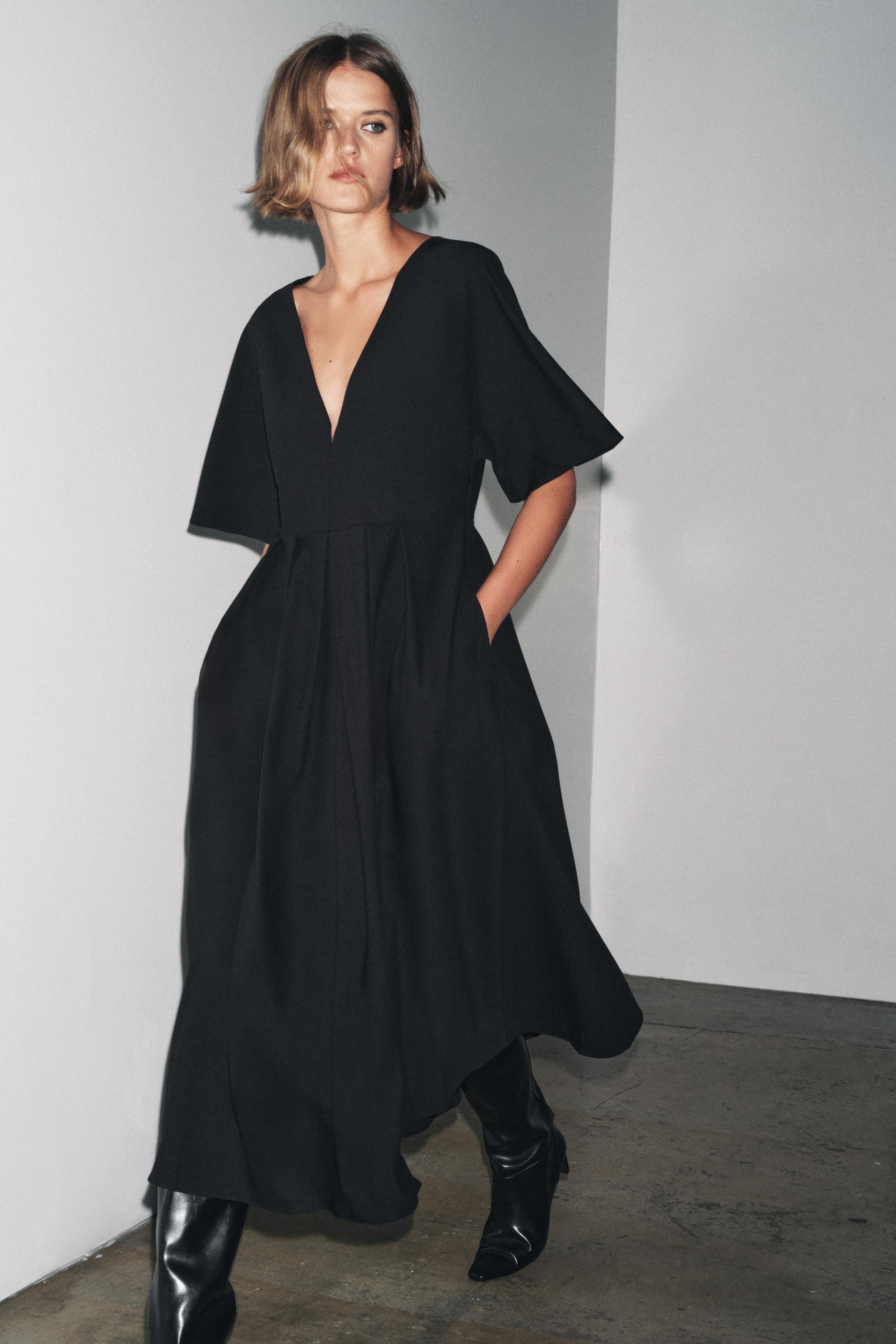 V-NECK MIDI DRESS ZW COLLECTION