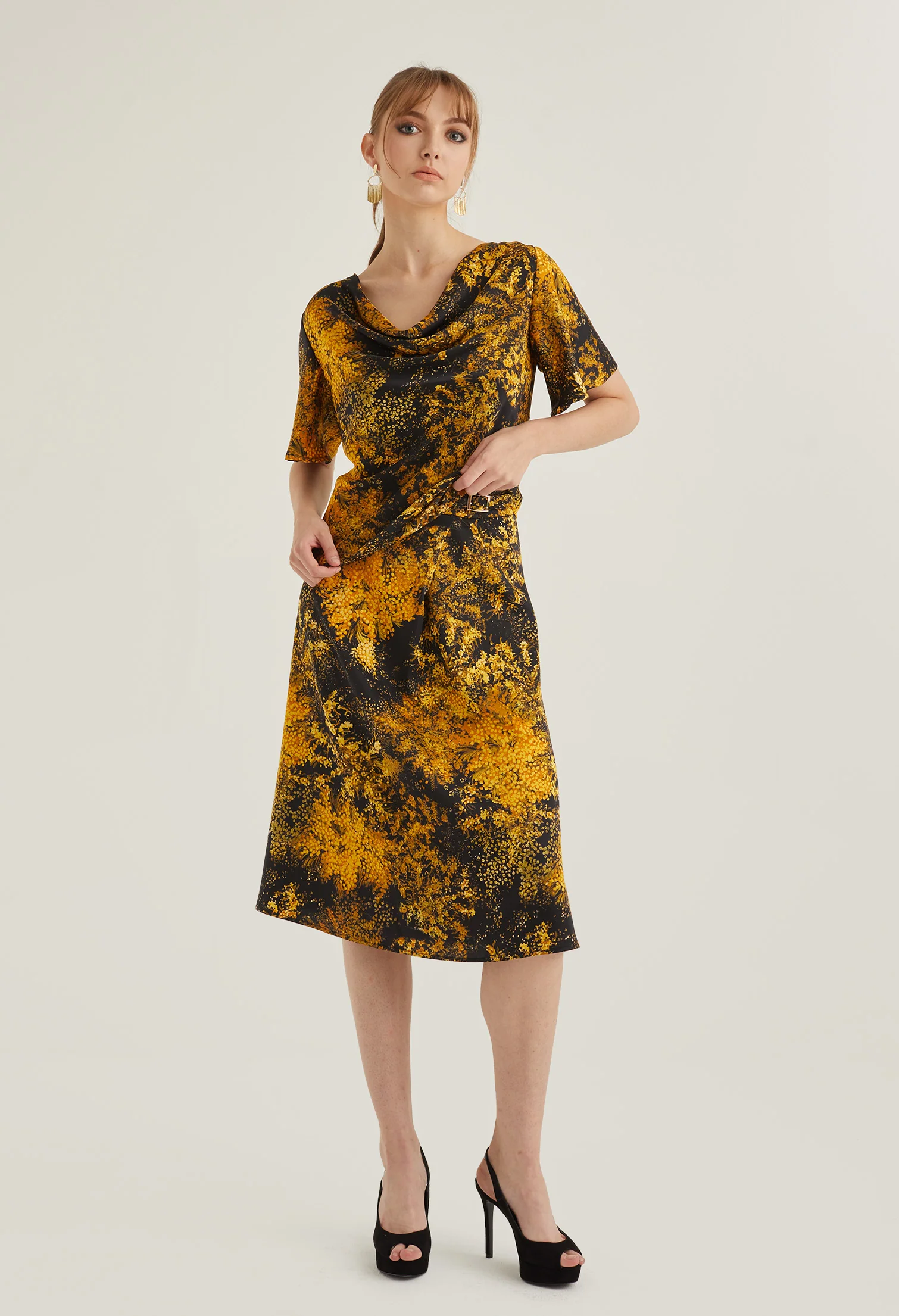 Floral Burst Cowl Neck Blouse