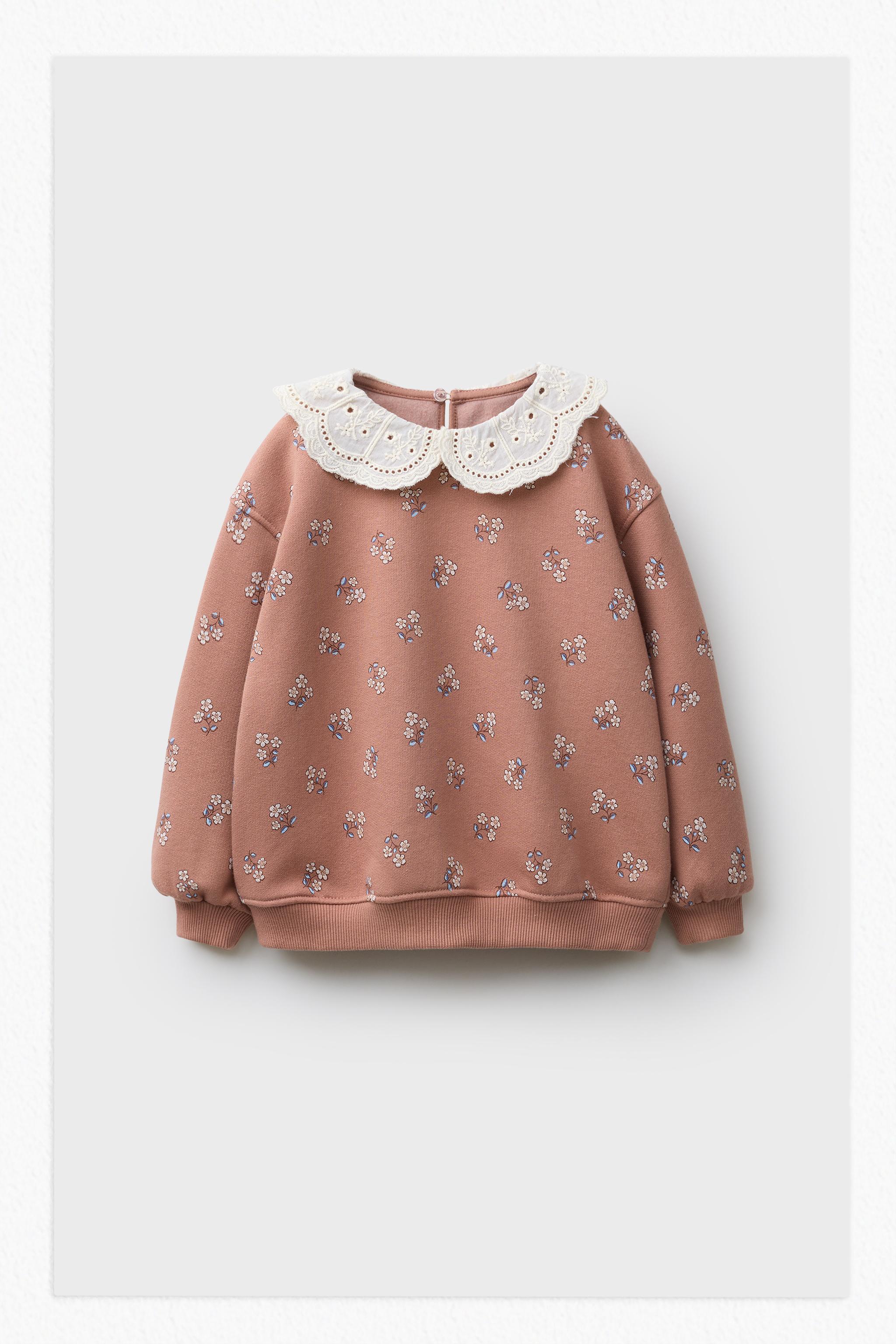 EMBROIDERED COLLAR FLORAL SWEATSHIRT
