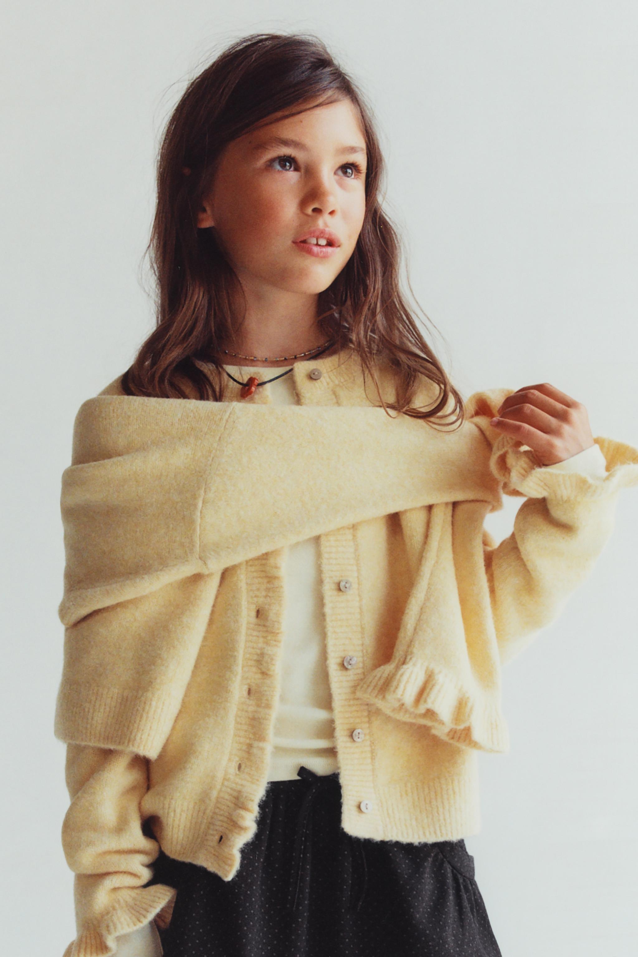 RUFFLED WOOL BLEND CARDIGAN