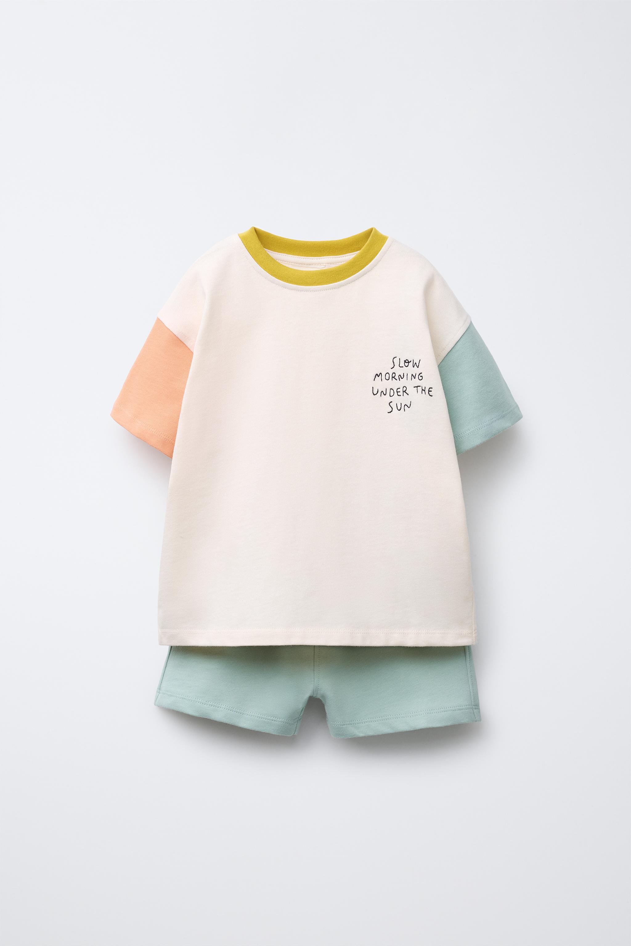 COLOR BLOCK JOGGING T-SHIRT AND BERMUDA SET