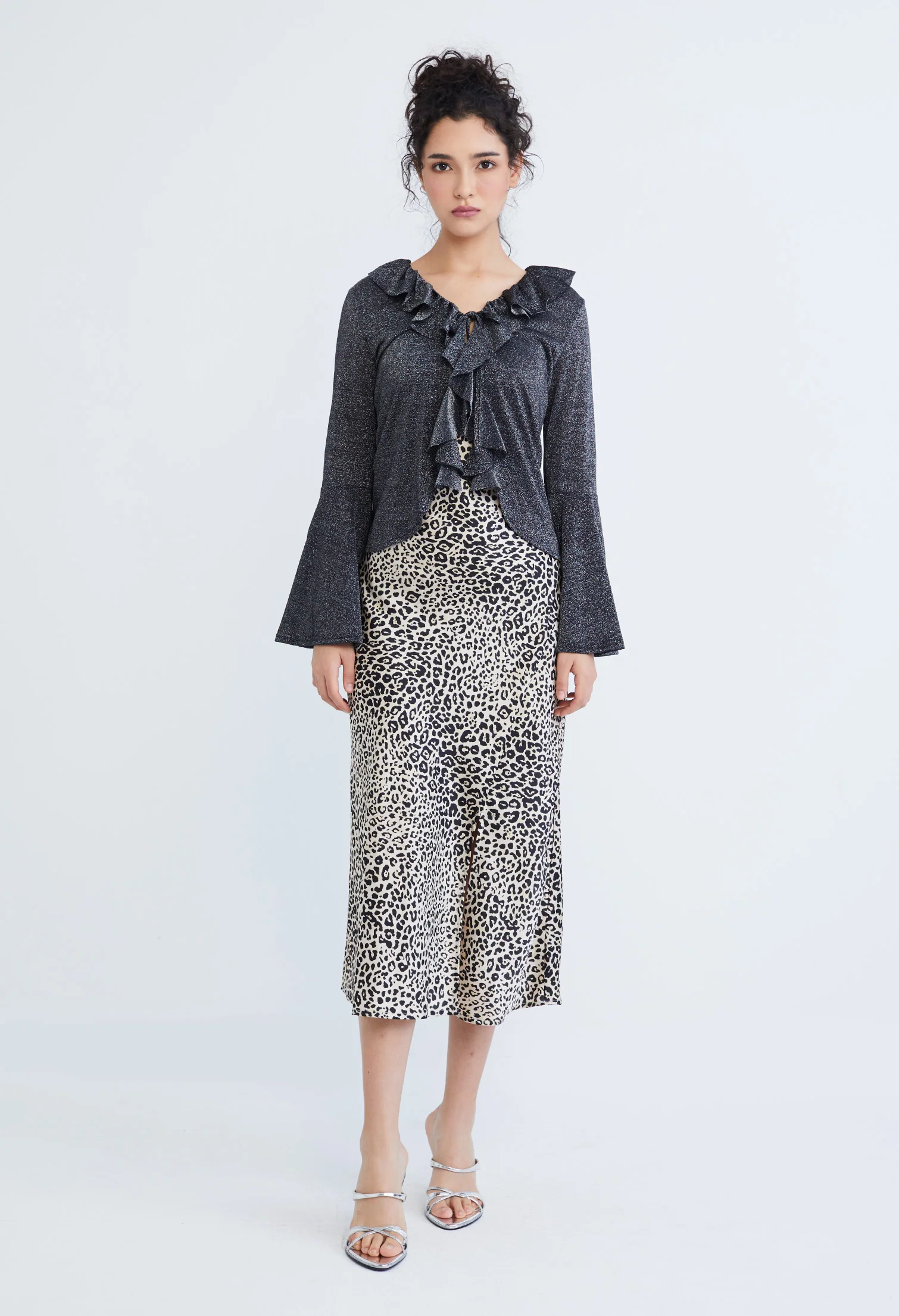 Drop Petal Ruffled Trumpet Sleeve Cardigan