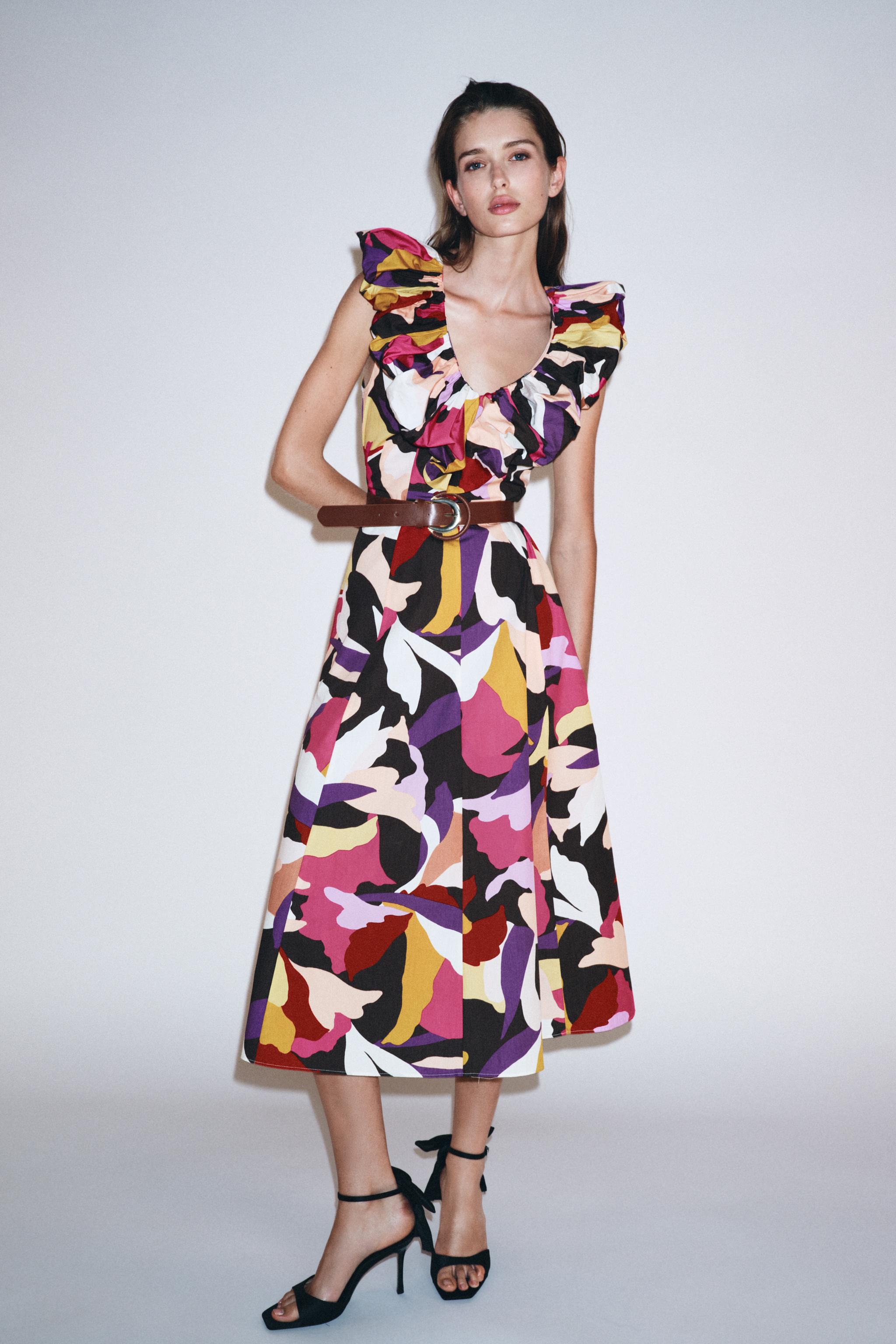 PRINTED POPLIN MIDI DRESS