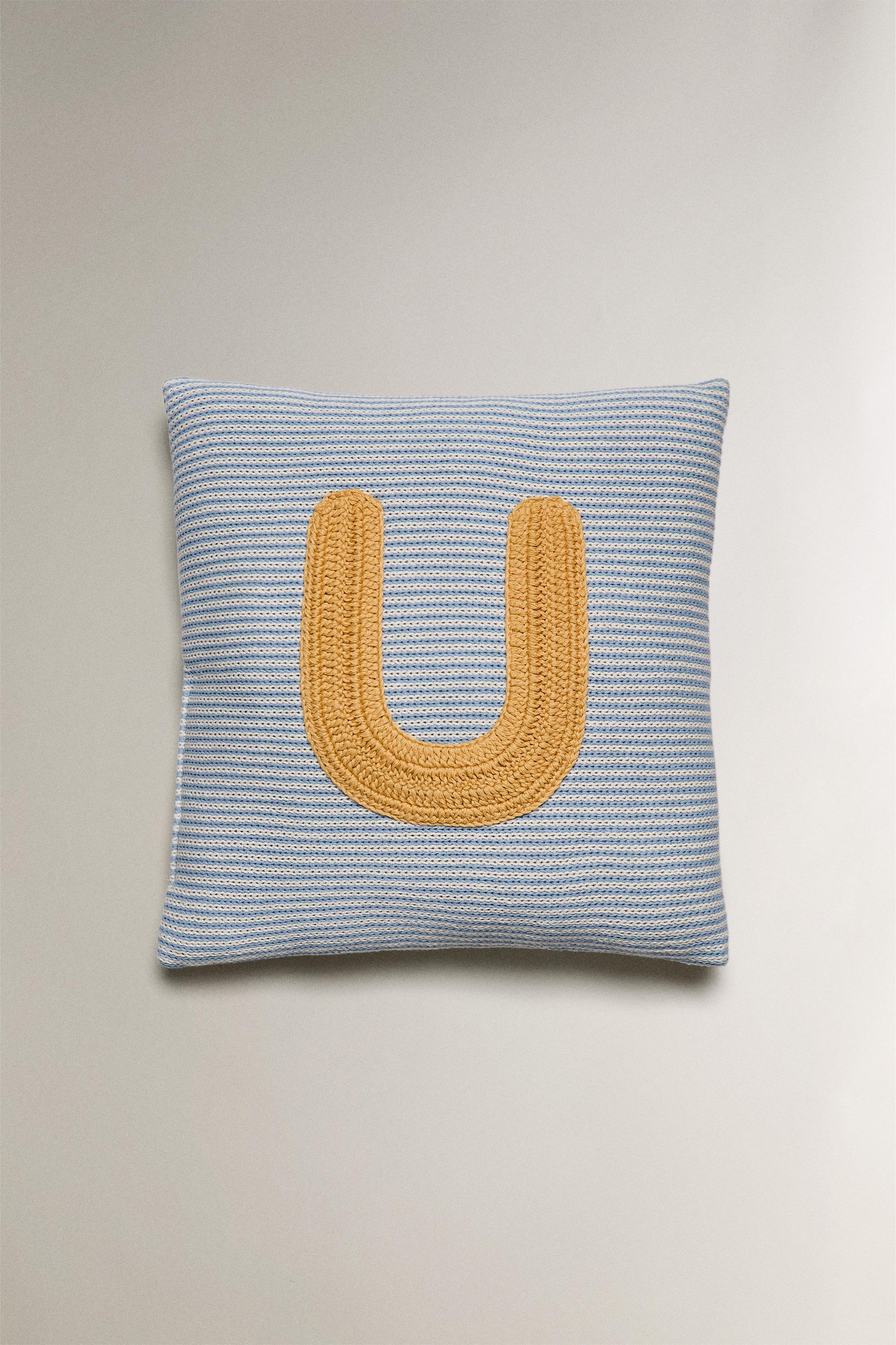 CHILDREN'S EMBROIDERED LETTER U THROW PILLOW
