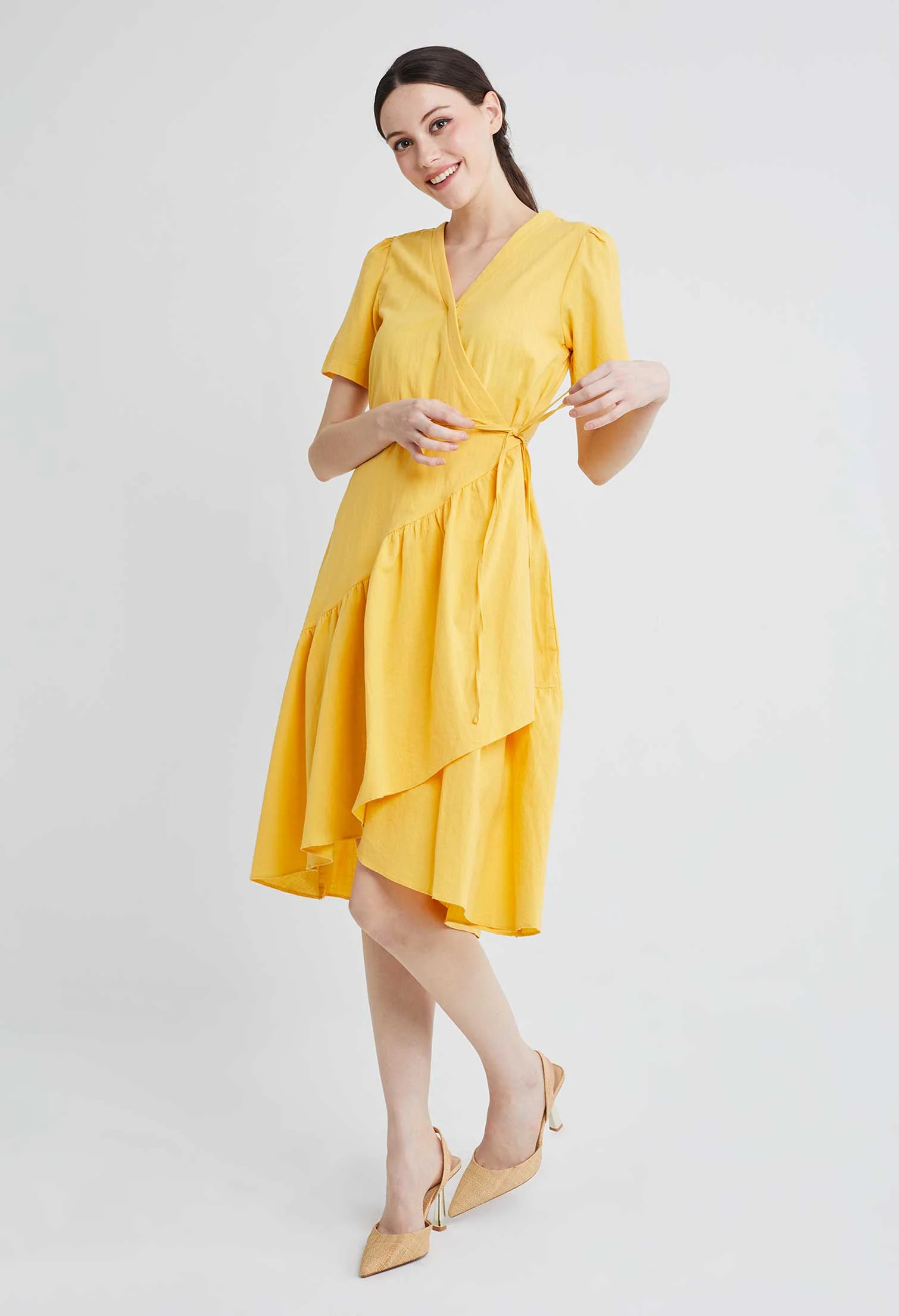 Asymmetrical Wrap Side Tie Dress