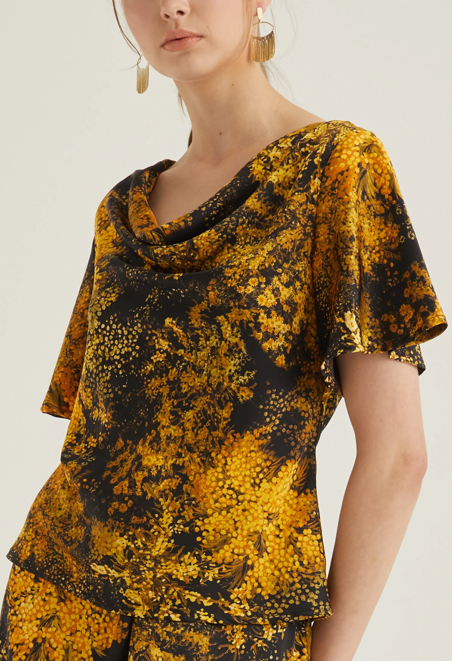 Floral Burst Cowl Neck Blouse
