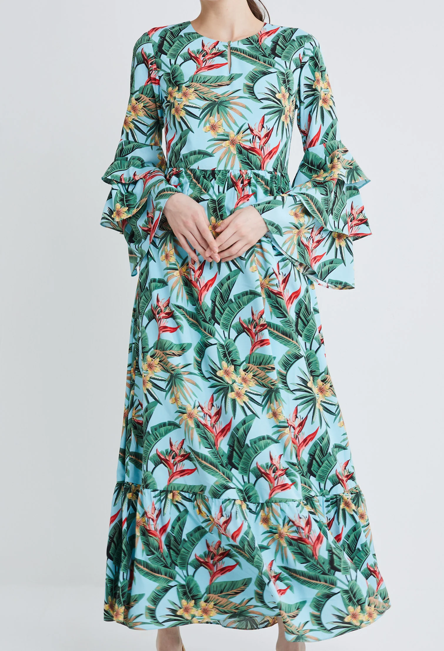 Tropical Vacay Ruffled Sleeve Dress