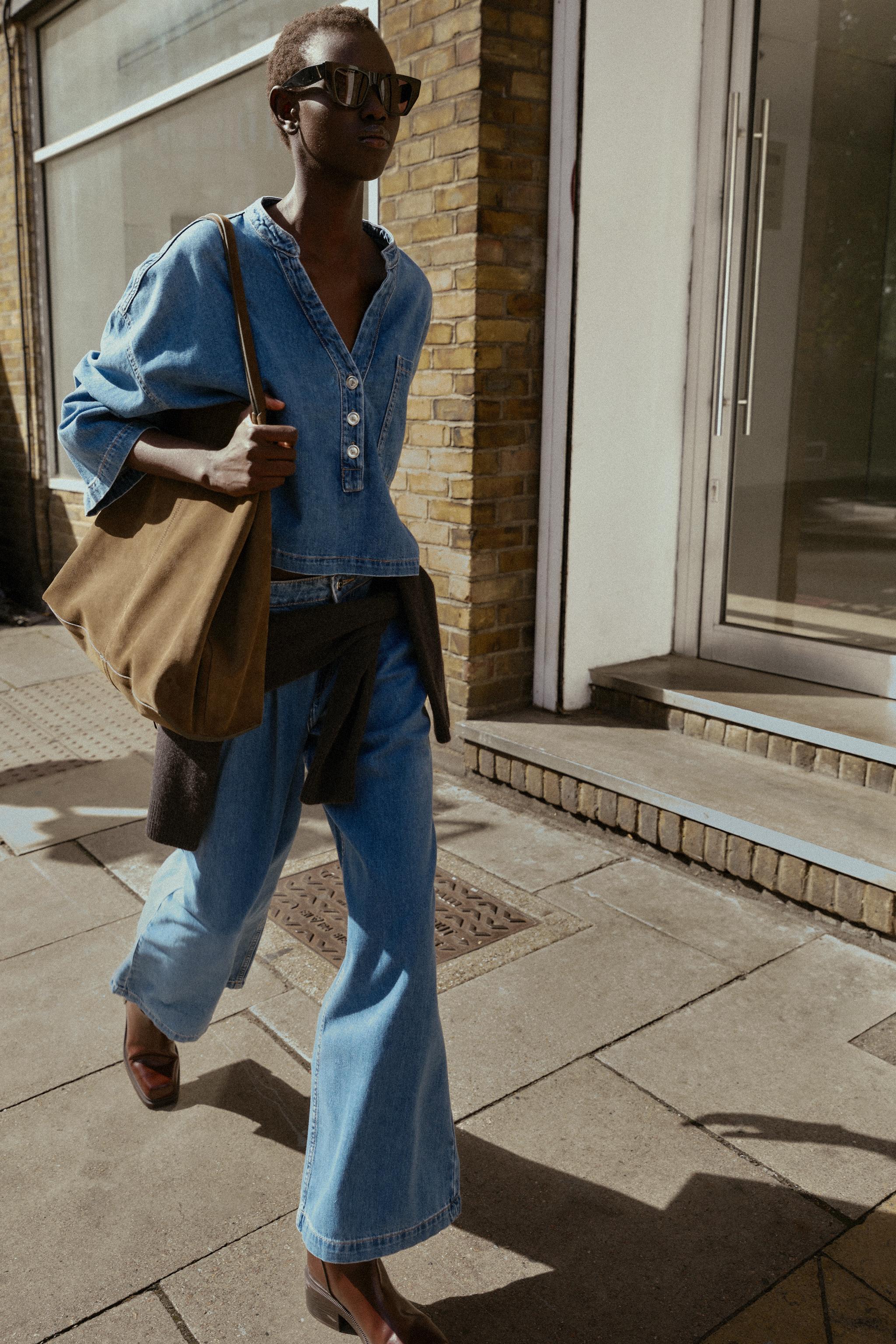 MANDARIN COLLAR DENIM SHIRT