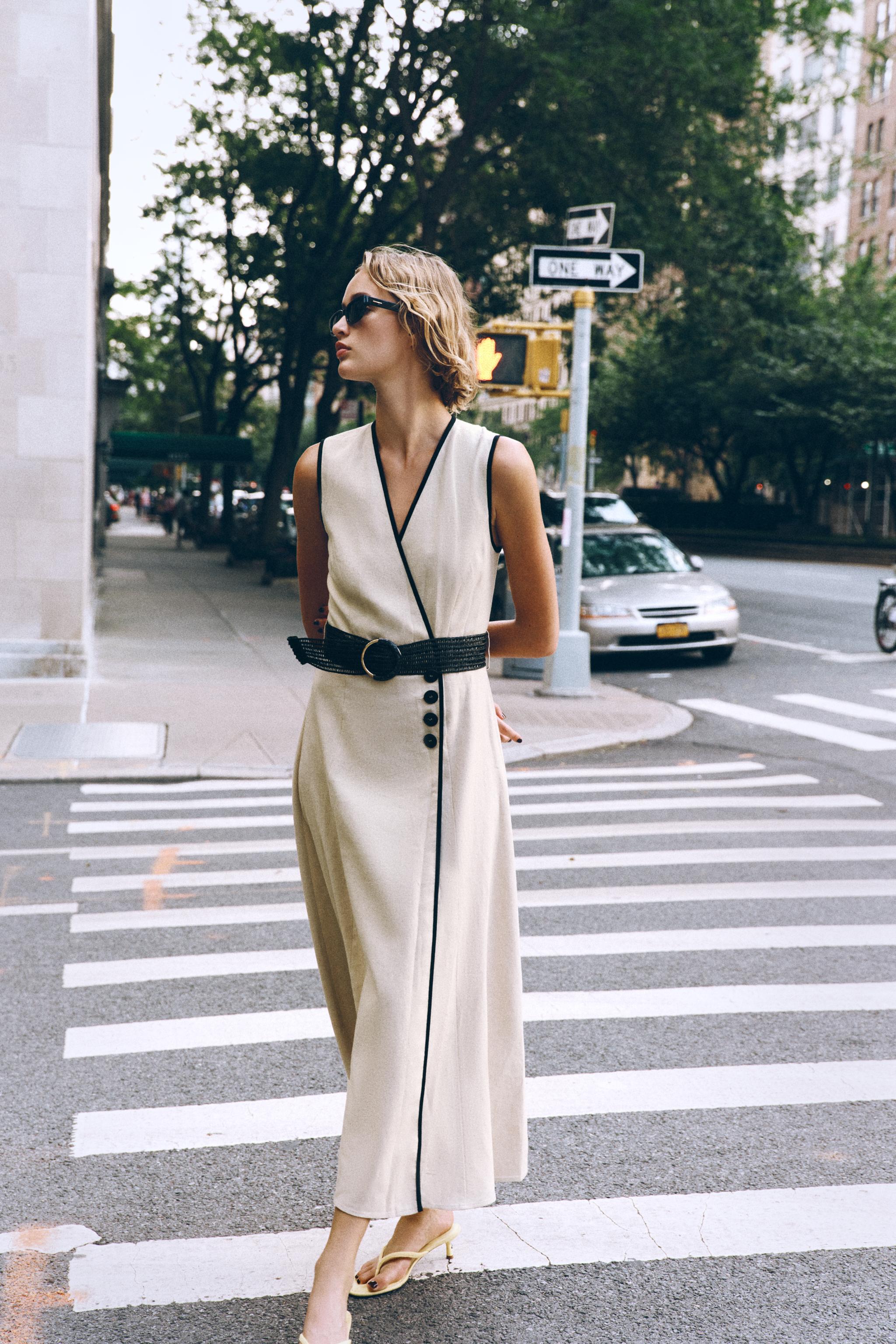 LINEN BELTED MIDI DRESS