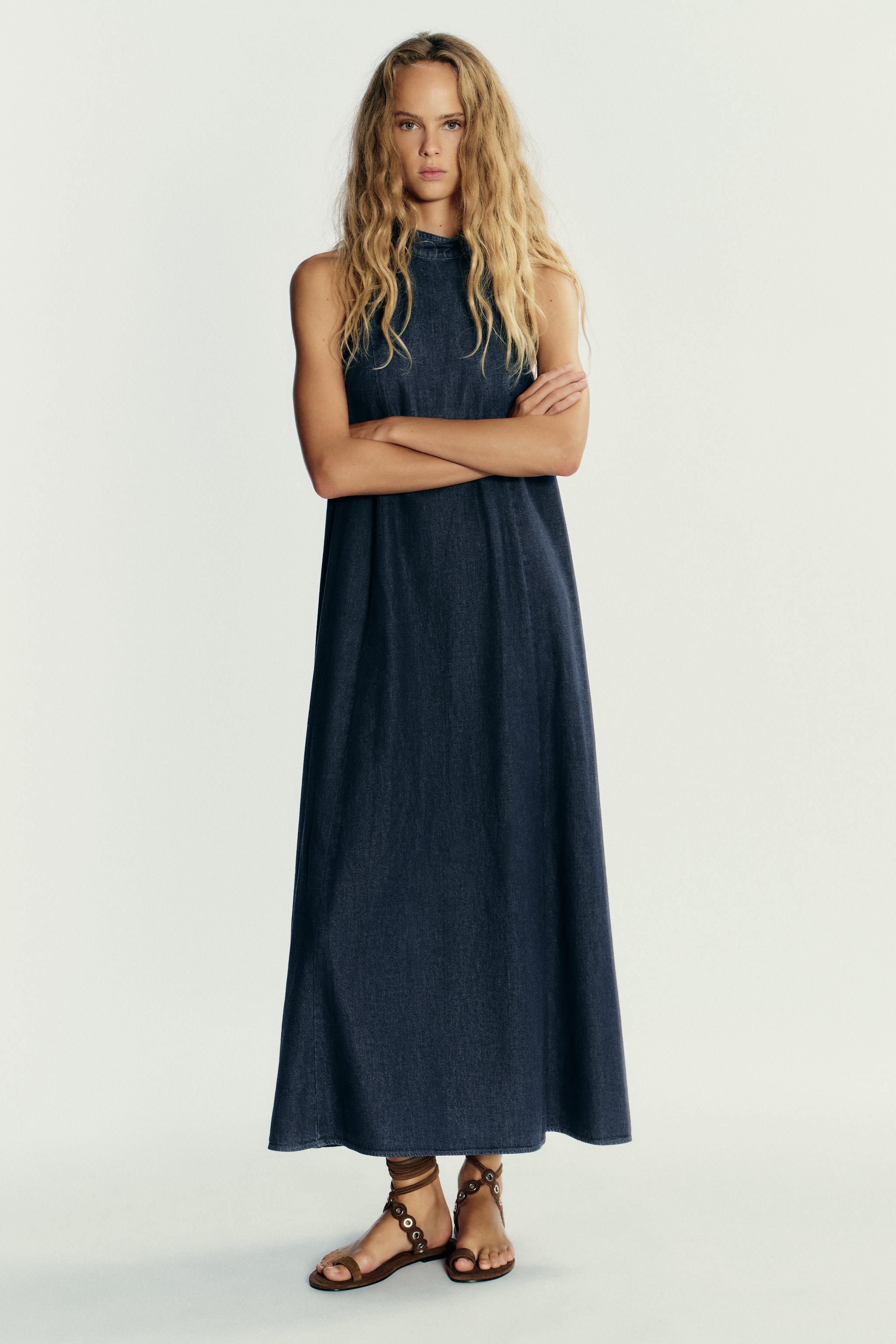 TRF HALTER DENIM DRESS