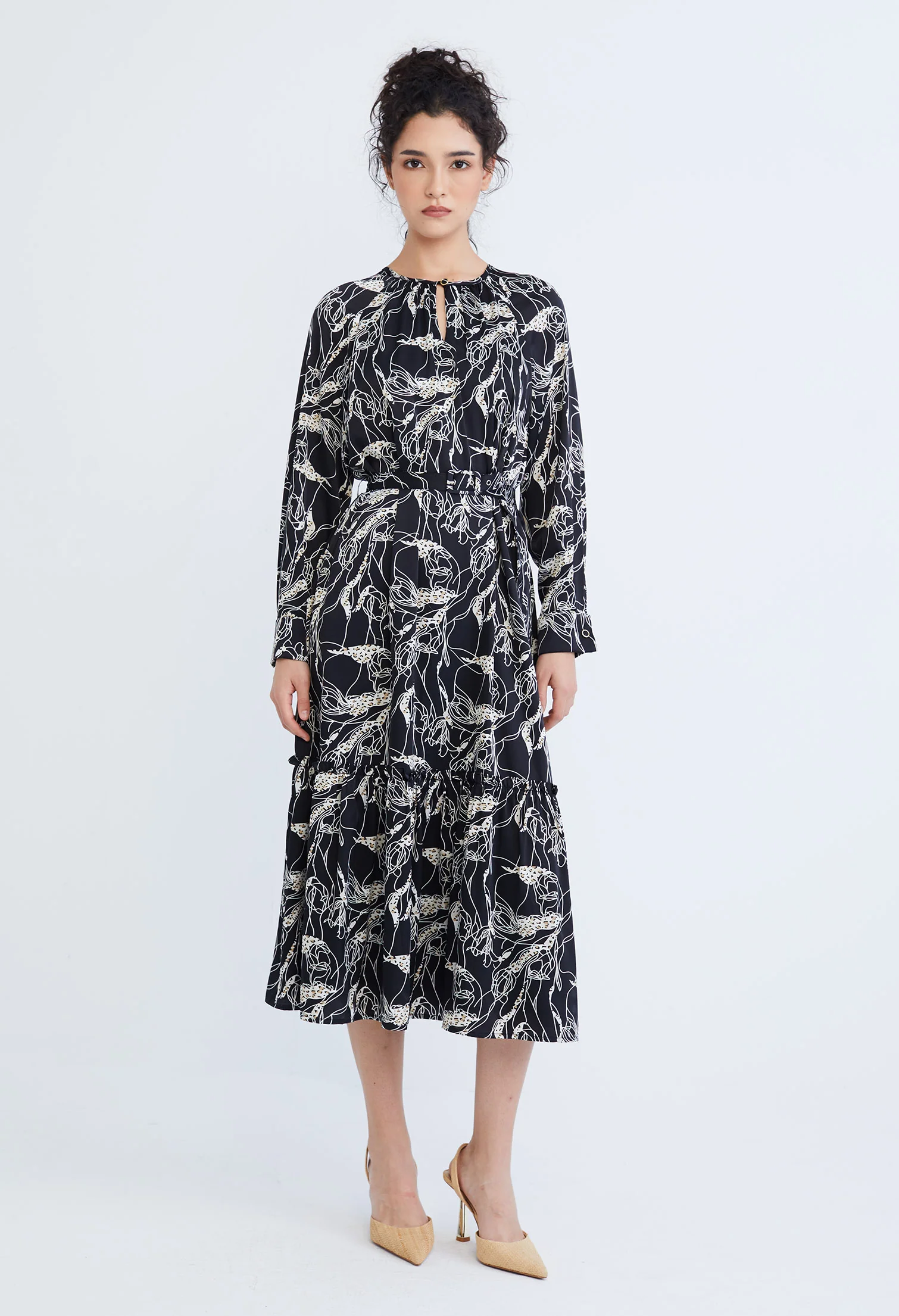 Abstract Allover Flora Belted Dress