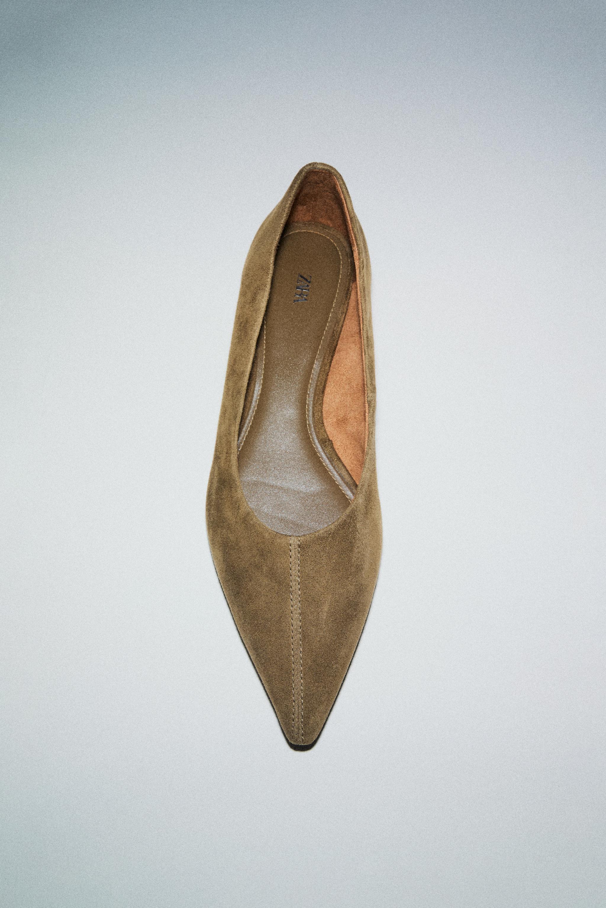 SPLIT LEATHER POINTED TOE BALLET FLATS