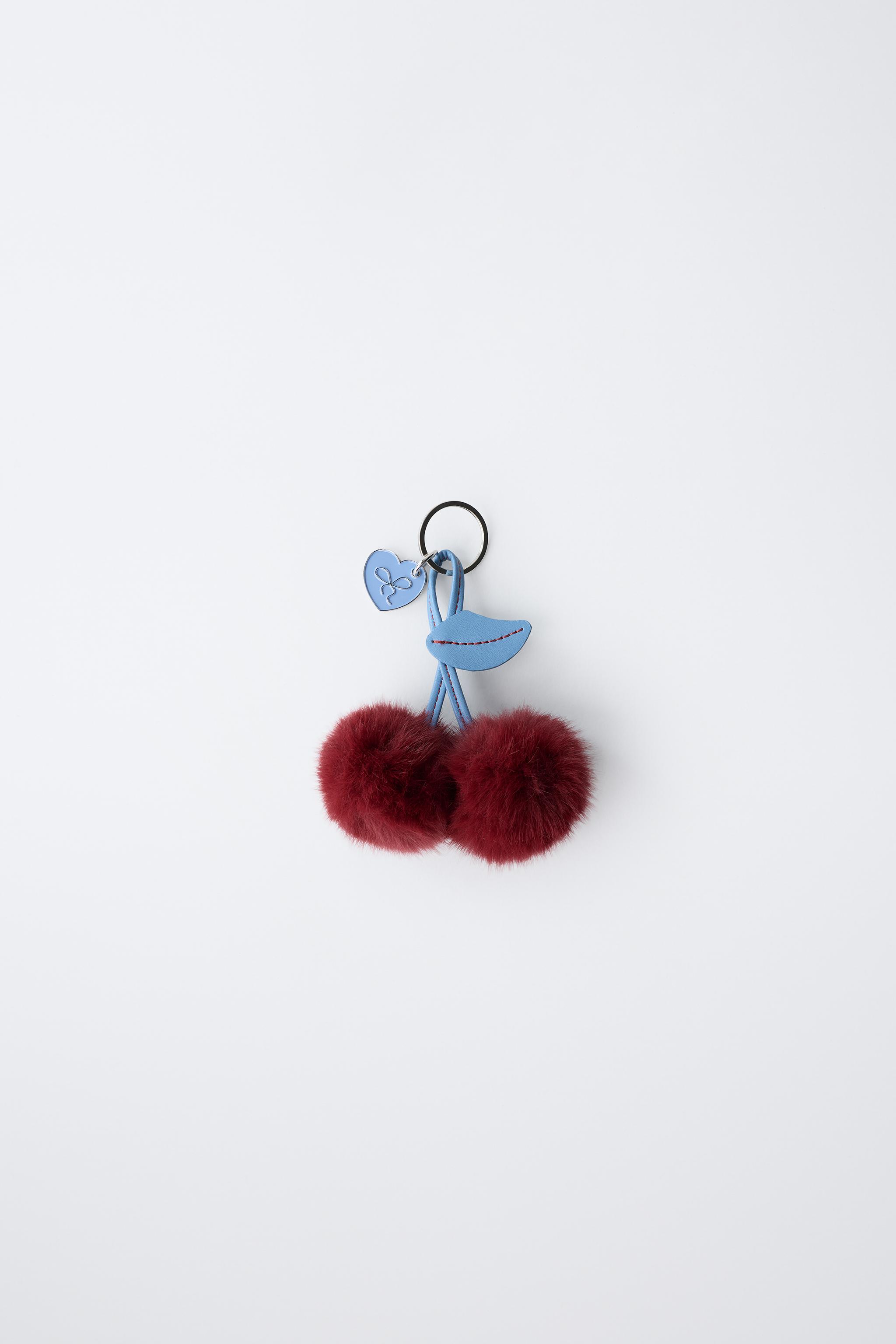 FAUX FUR CHERRY KEYCHAIN