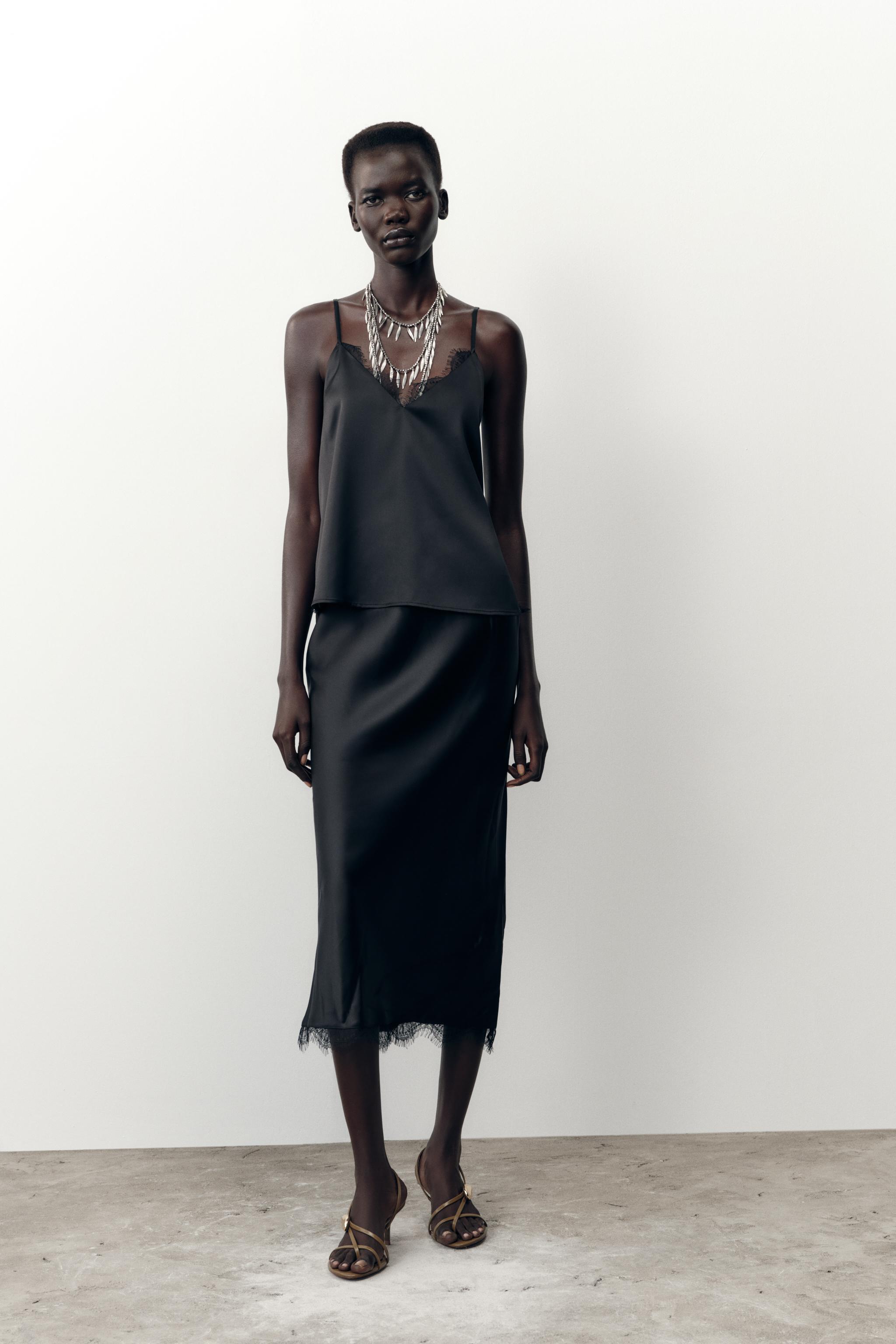 SATIN MIDI LACE SKIRT