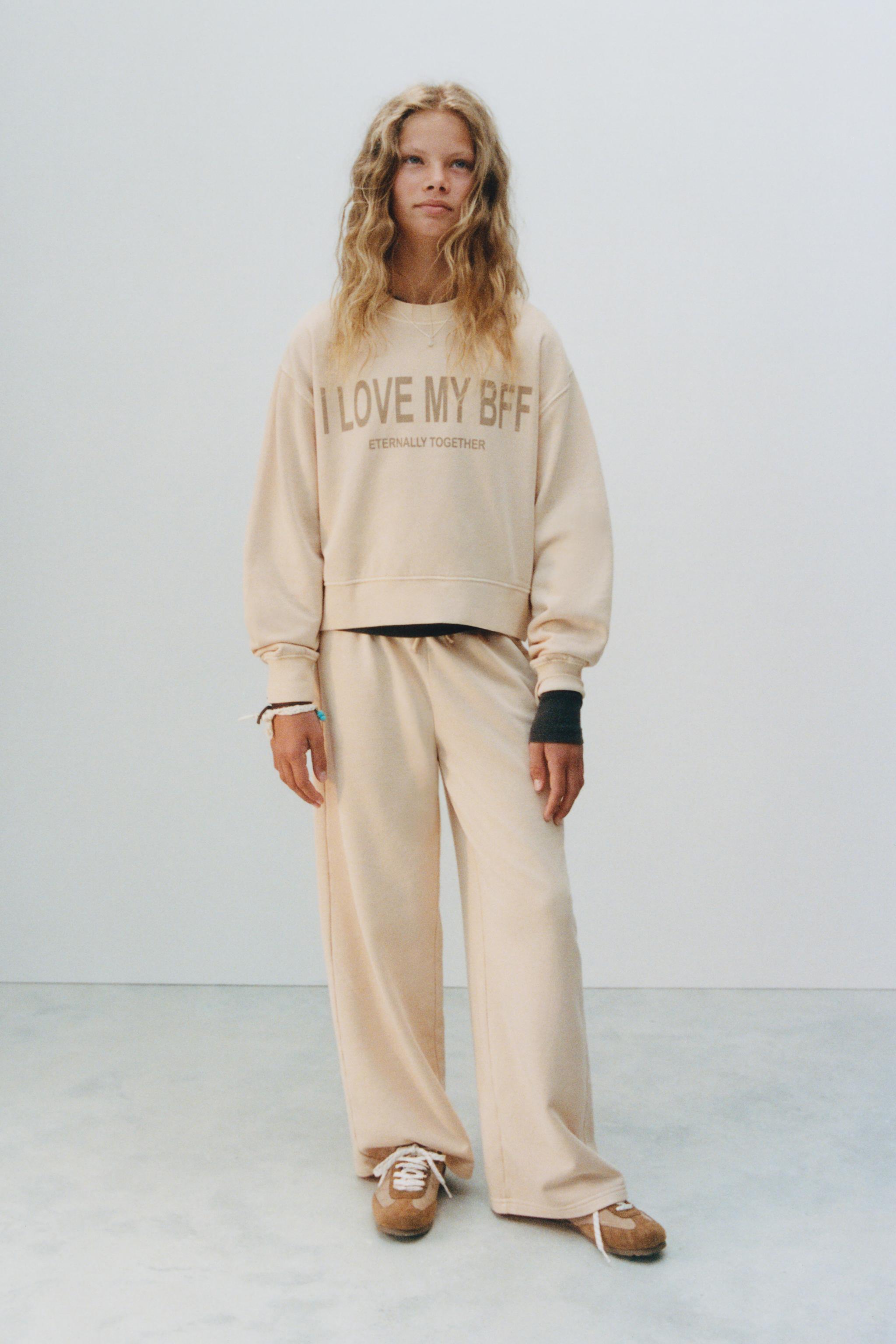 TEXT WIDE LEG SWEATSHIRT AND PANTS SET