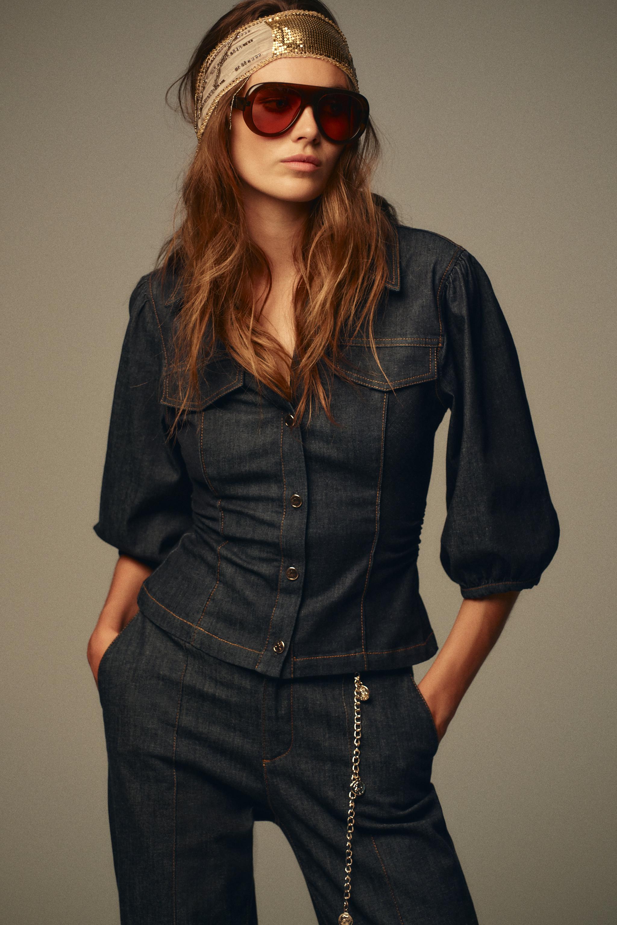 Z1975 FITTED DENIM PUFF SLEEVE SHIRT