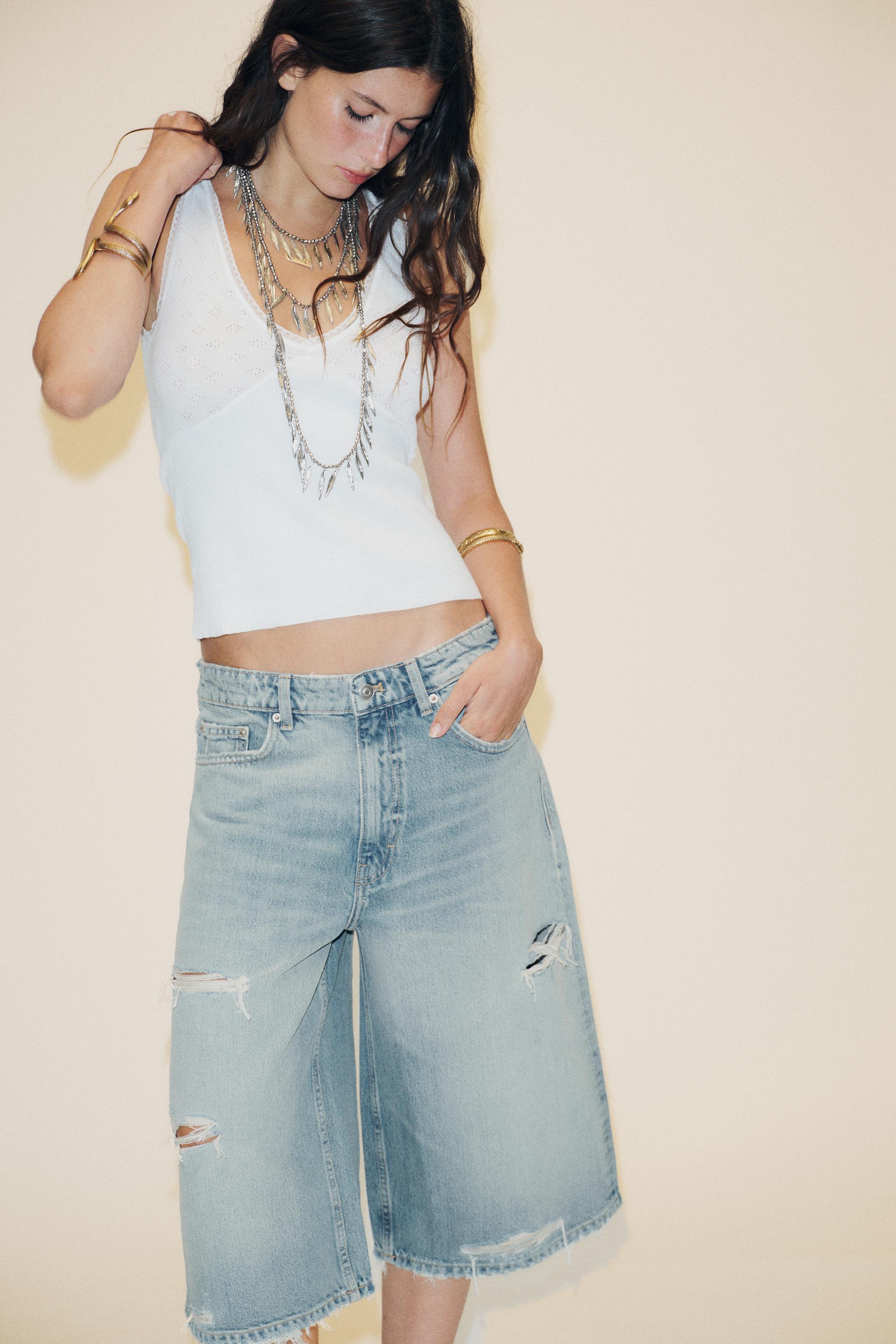 RIPPED TRF BAGGY DENIM JORTS