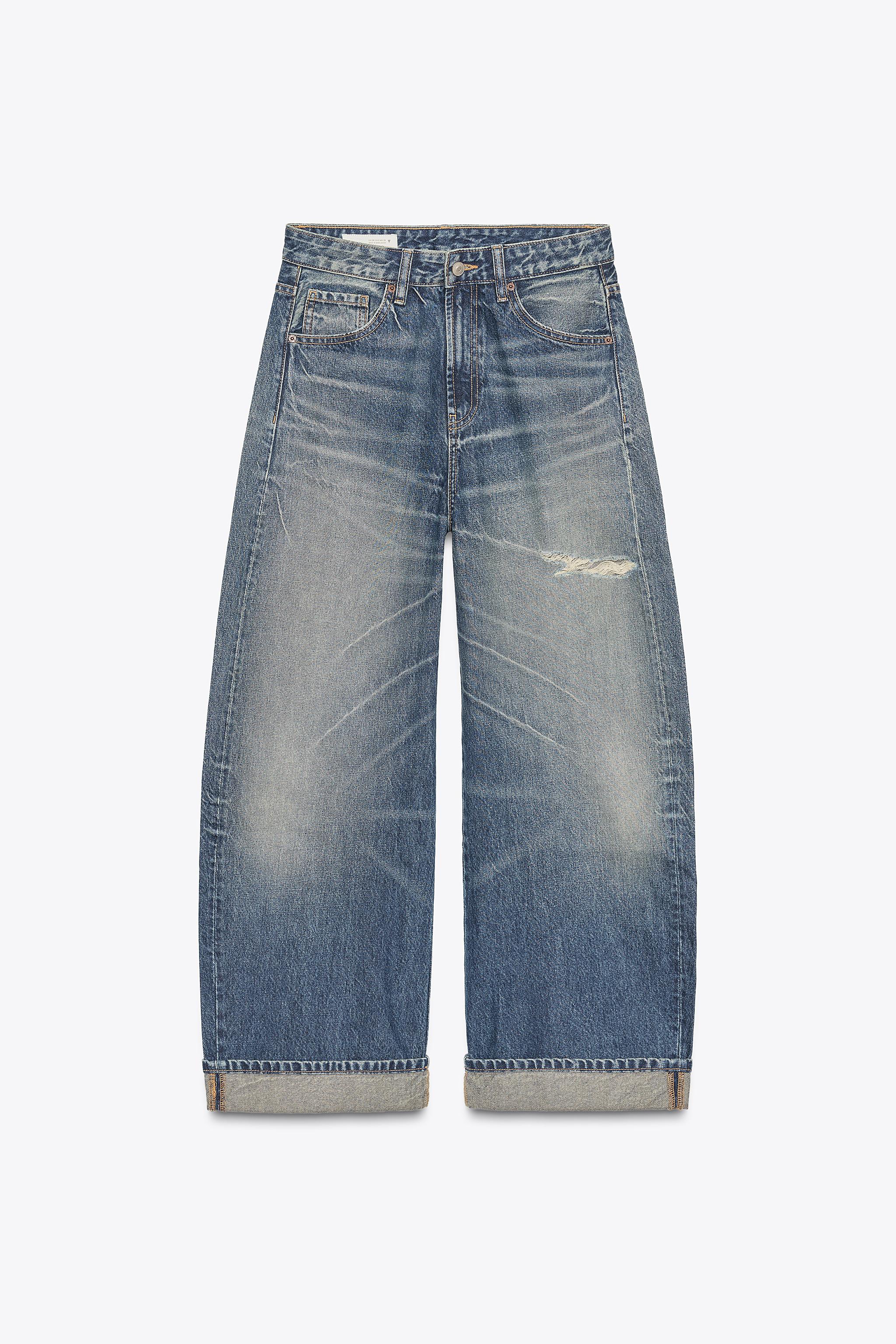 TRF MID-RISE RIPPED BAGGY FOLDED JEANS